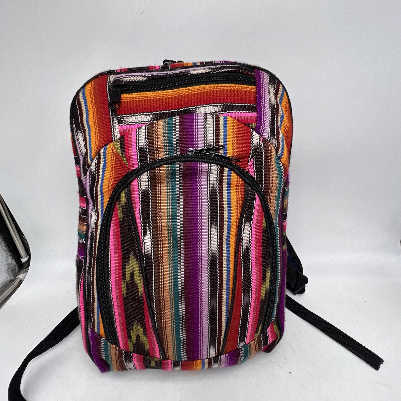 BackPack Guatemalan Full Zip Cotton Adjustable Straps 3 Compartments Colorful