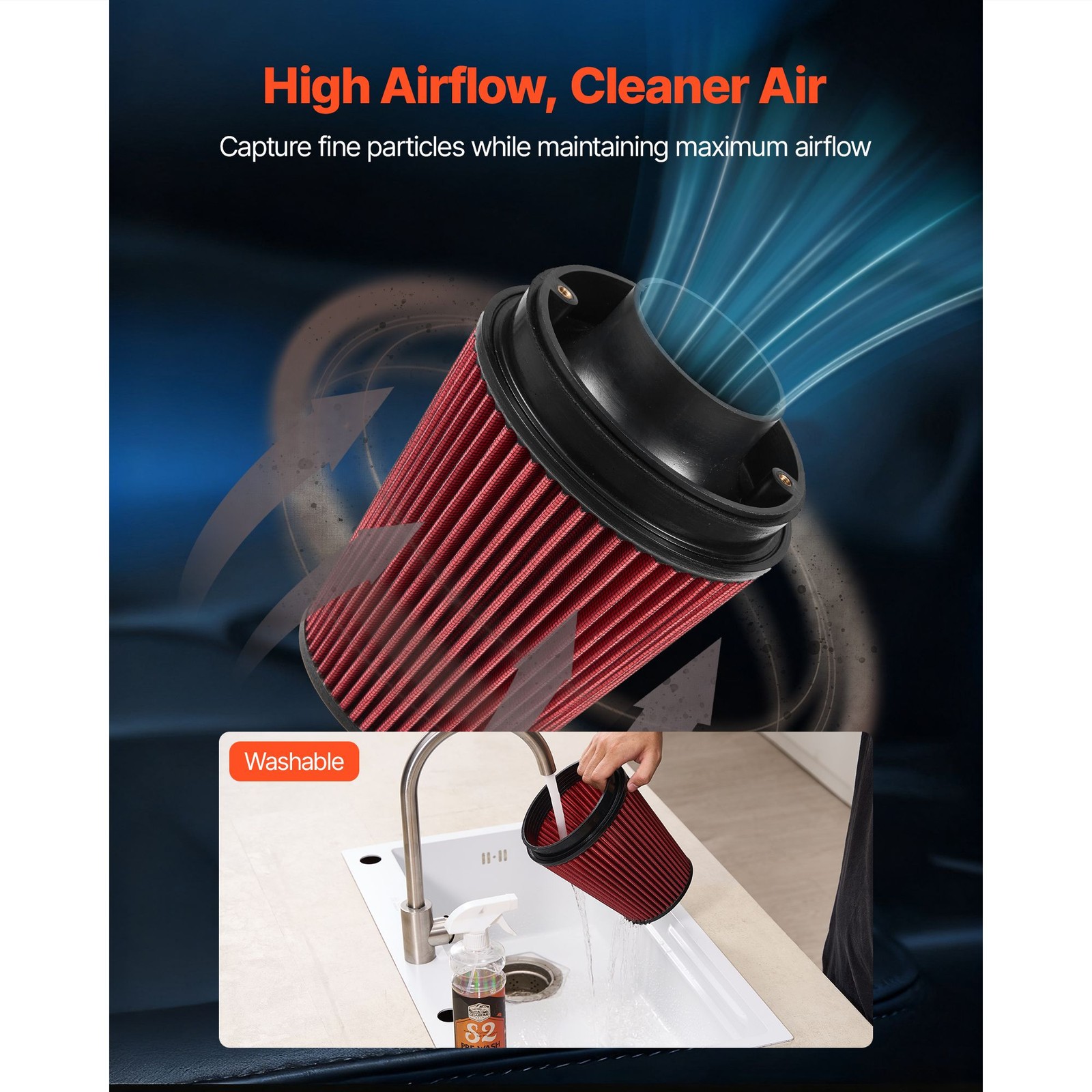 Cold Air Intake, 3.5 Inch Cold Air Intake System + Heat Shield Compatible