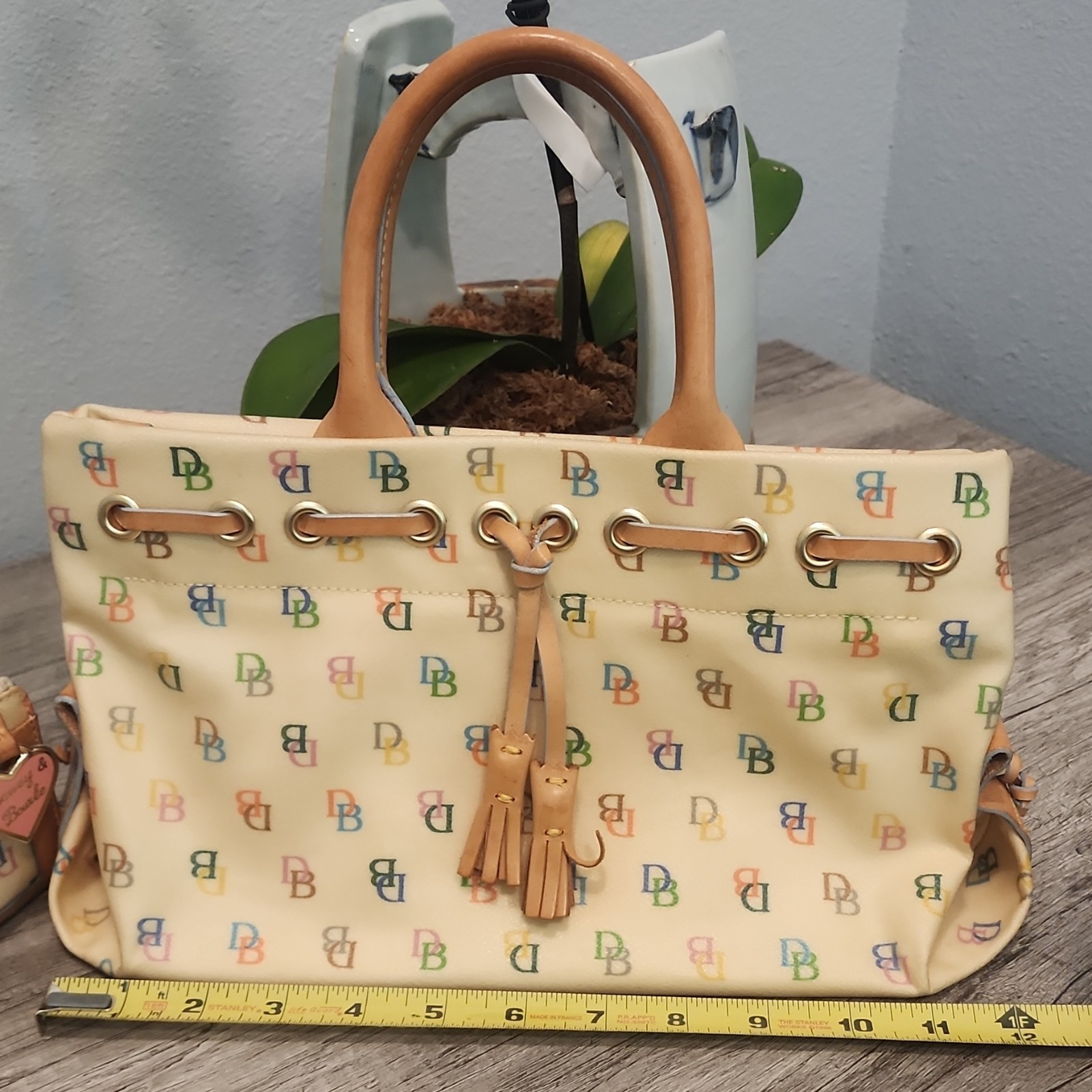 Dooney & Bourke Monogram Satchel Cream Multicolor Strap & matching coin wallet