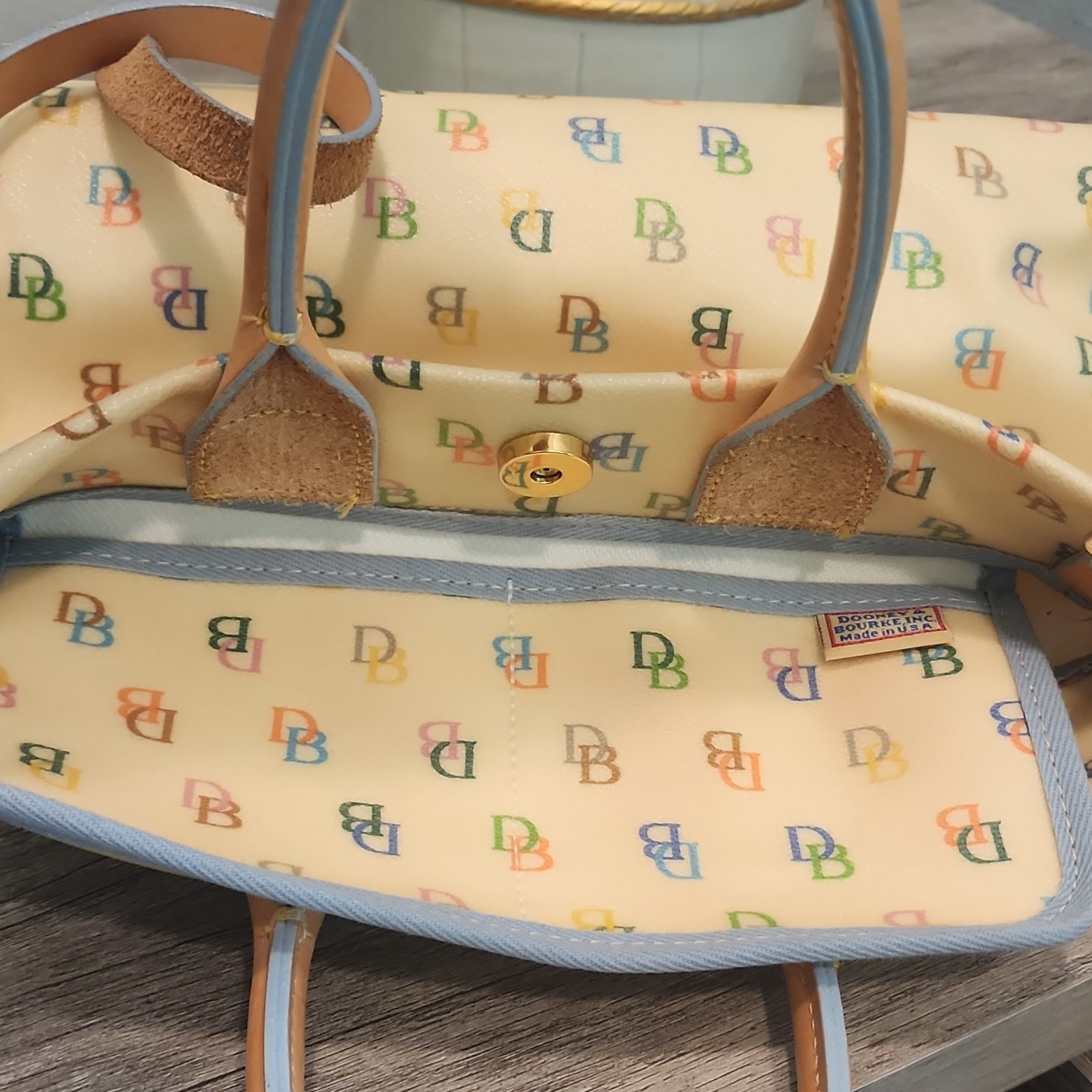 Dooney & Bourke Monogram Satchel Cream Multicolor Strap & matching coin wallet