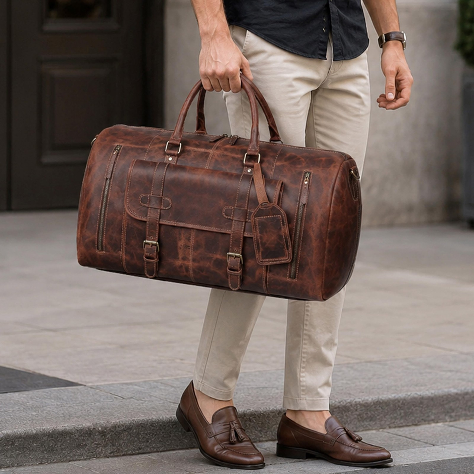 20 Inch Leather Duffel Bags for Men and Women Full Grain Leather Travel Overn…