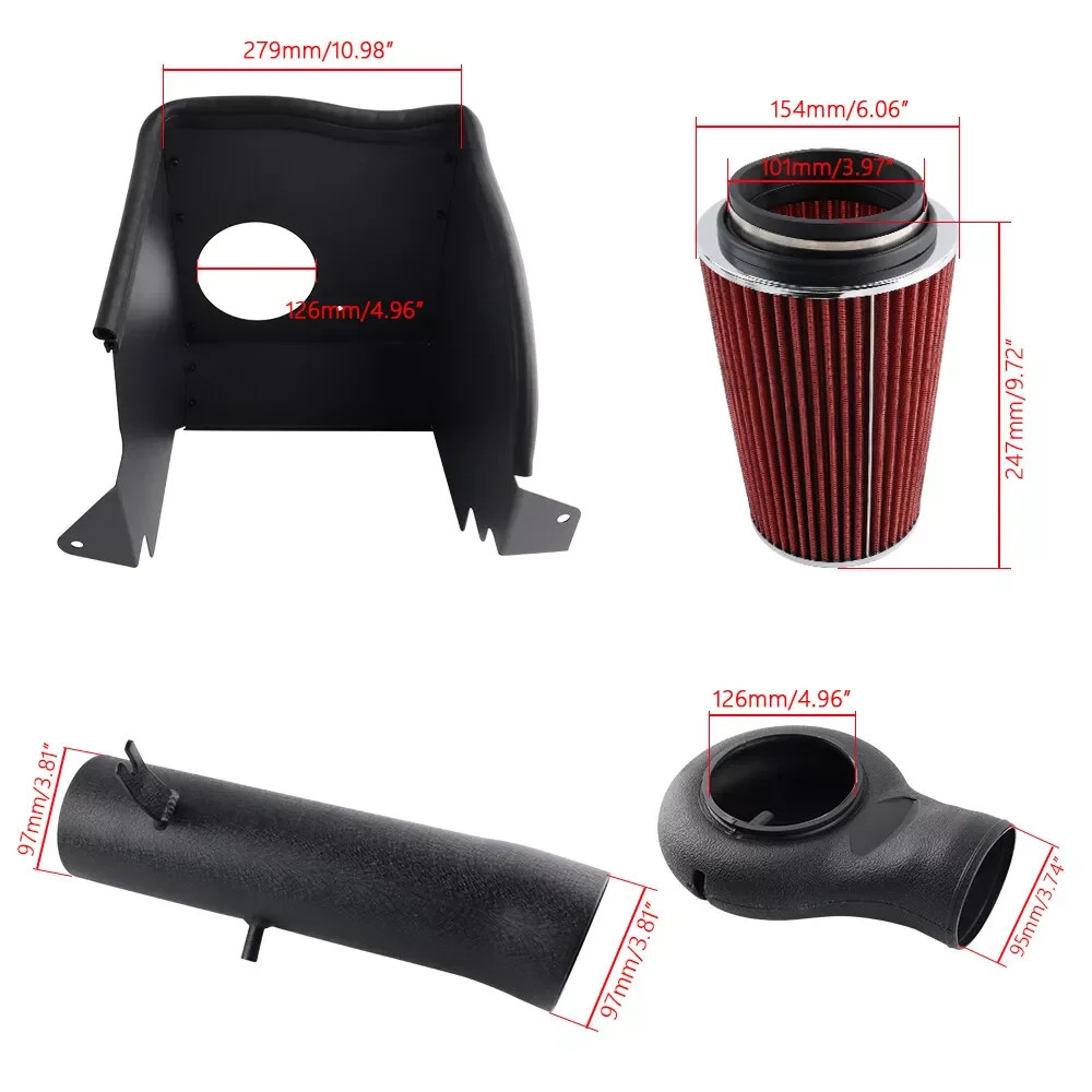 304 Aluminum Red Filter+Pipe+Heat Shield for Cold Air Intake & Filter Kit
