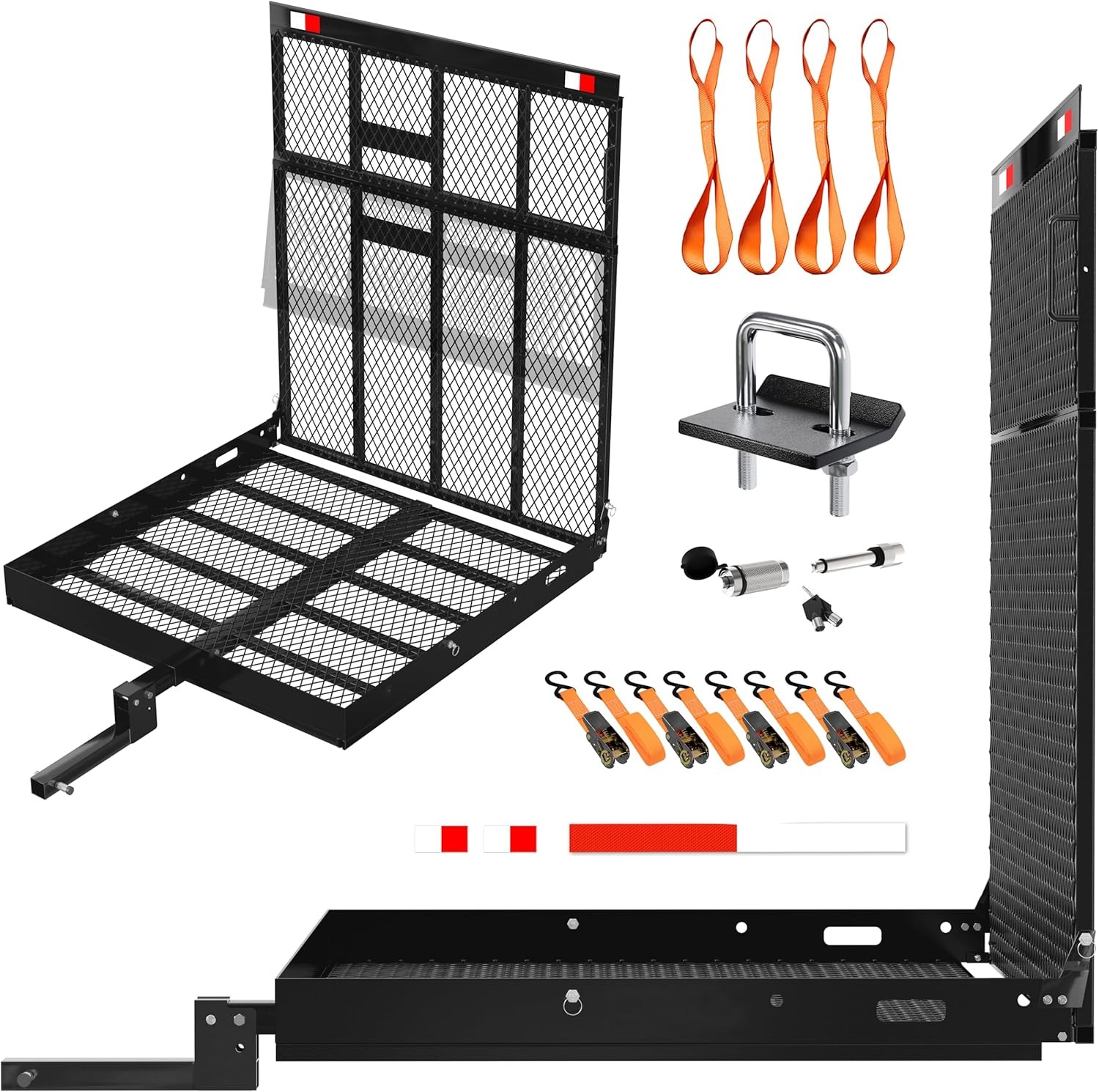 Mockins 40″x40″x4″ Square Trailer Hitch Cargo Carrier with Ramp | 500lbs Cap Ste