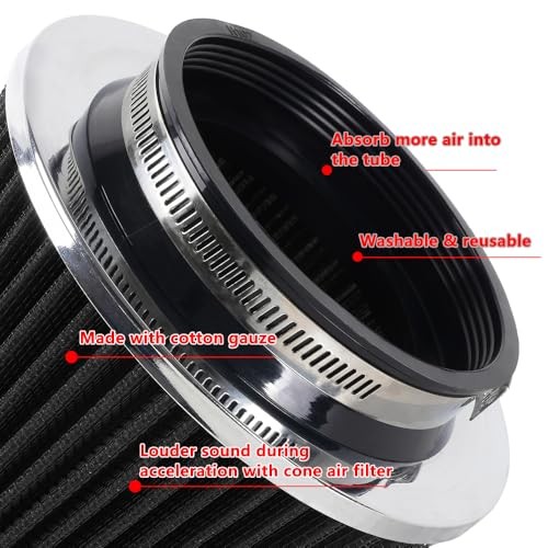 4-Inch Cold Air Intake Filter – Washable, High Performance, 3″ or 3 Short Black