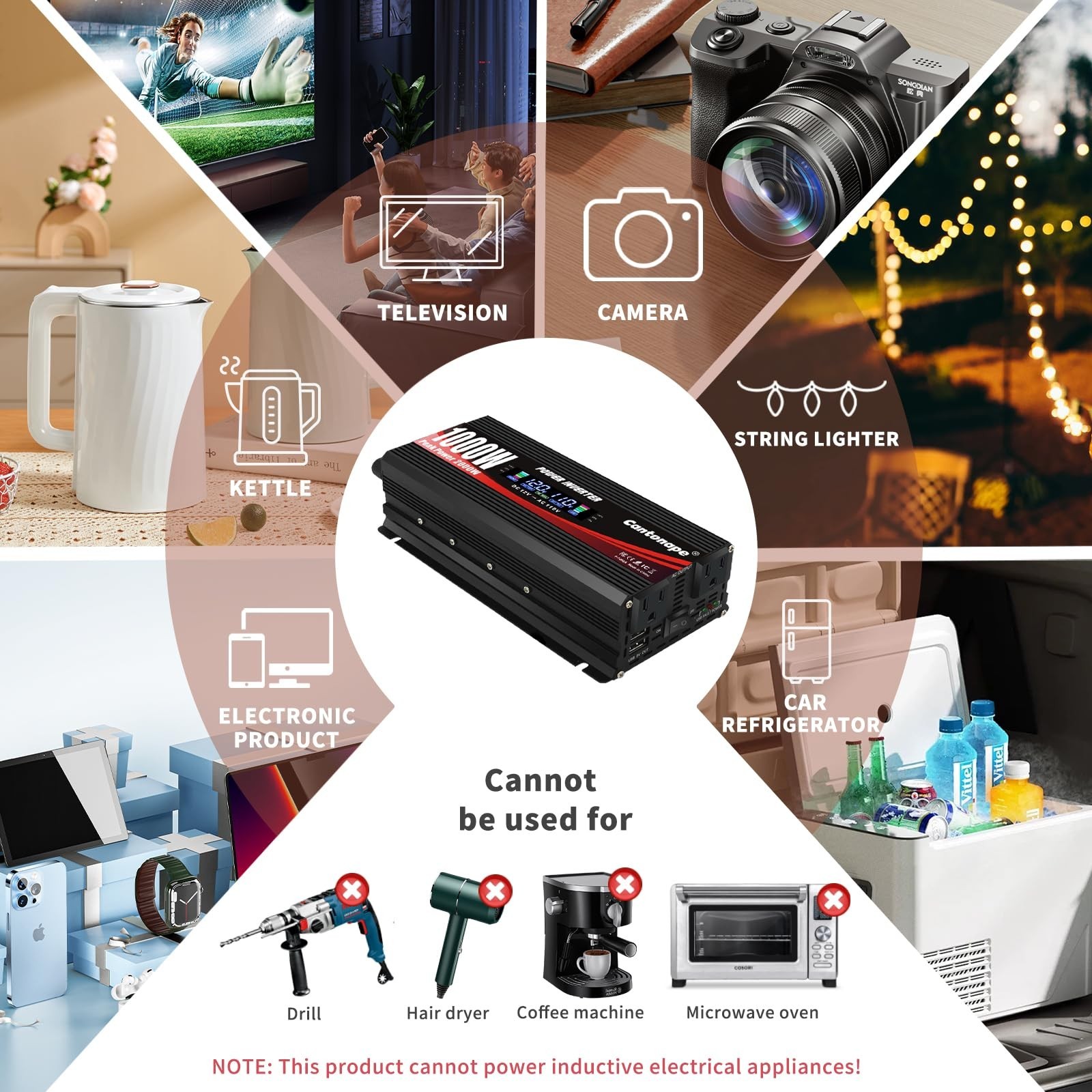 1000 Watt Car Power Inverter DC 12V to 110V/120V AC Converter with LCD Displa…