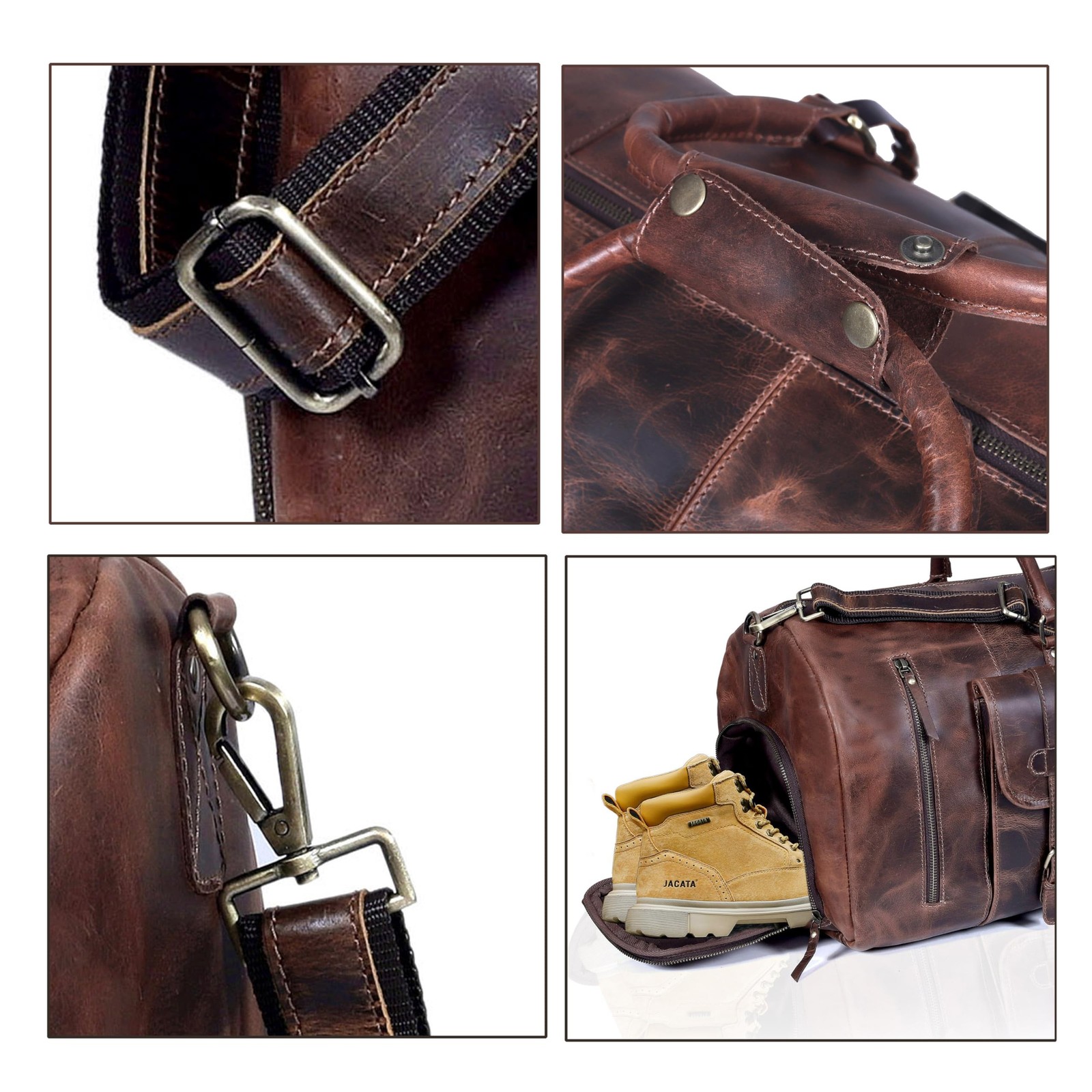 20 Inch Leather Duffel Bags for Men and Women Full Grain Leather Travel Overn…