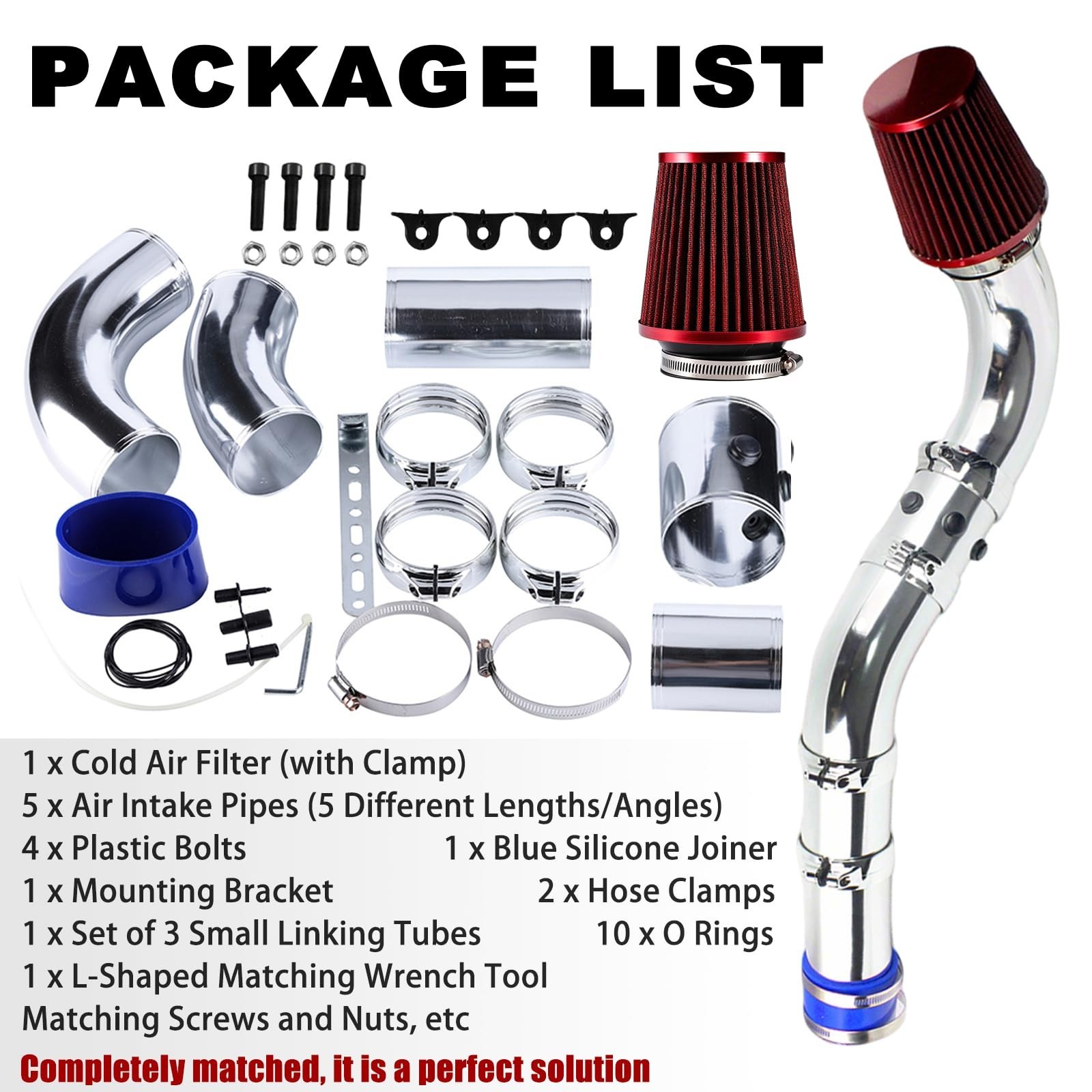 3 Inch (76MM) Cold Air Intake Kit Cold Air Intake Filter Cone Air Intake Tube…