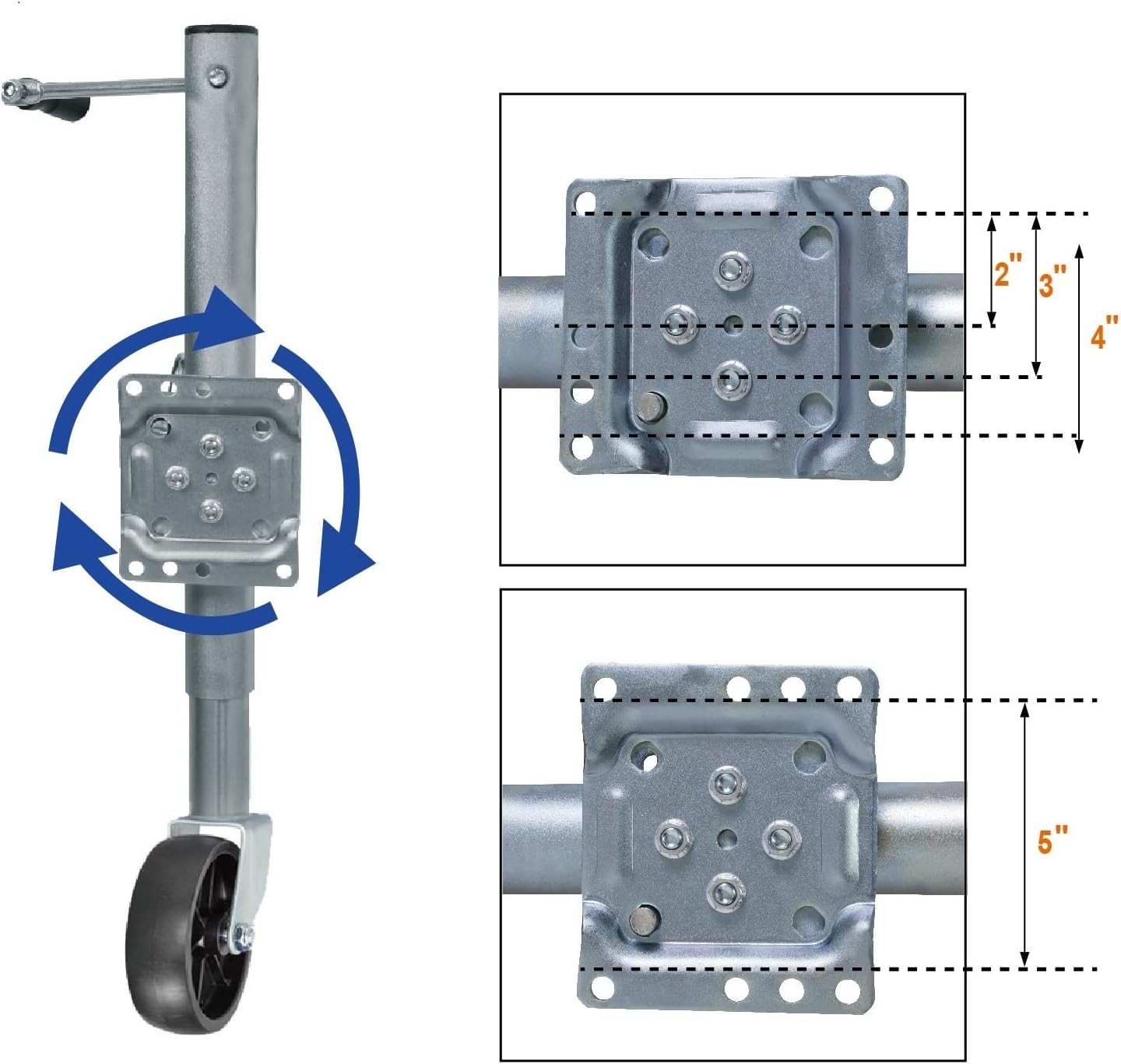 Boat Trailer Jack with 6-Inch Single Wheel,1000 Lbs Capacity Swing-Back Bolt-On