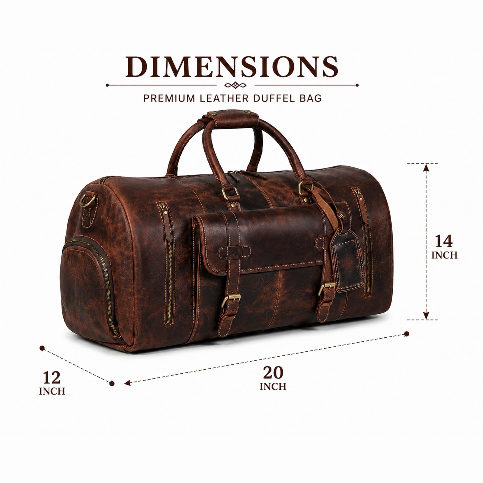20 Inch Leather Duffel Bags for Men and Women Full Grain Leather Travel Overn…