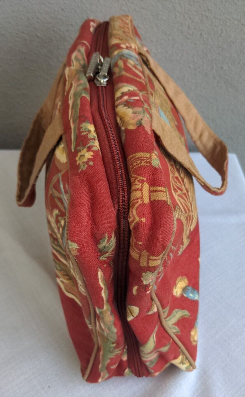 Modella 14″ Lrg Toiletry Travel Bag Organizer Red Gold Fabric Pagoda Asian Scene