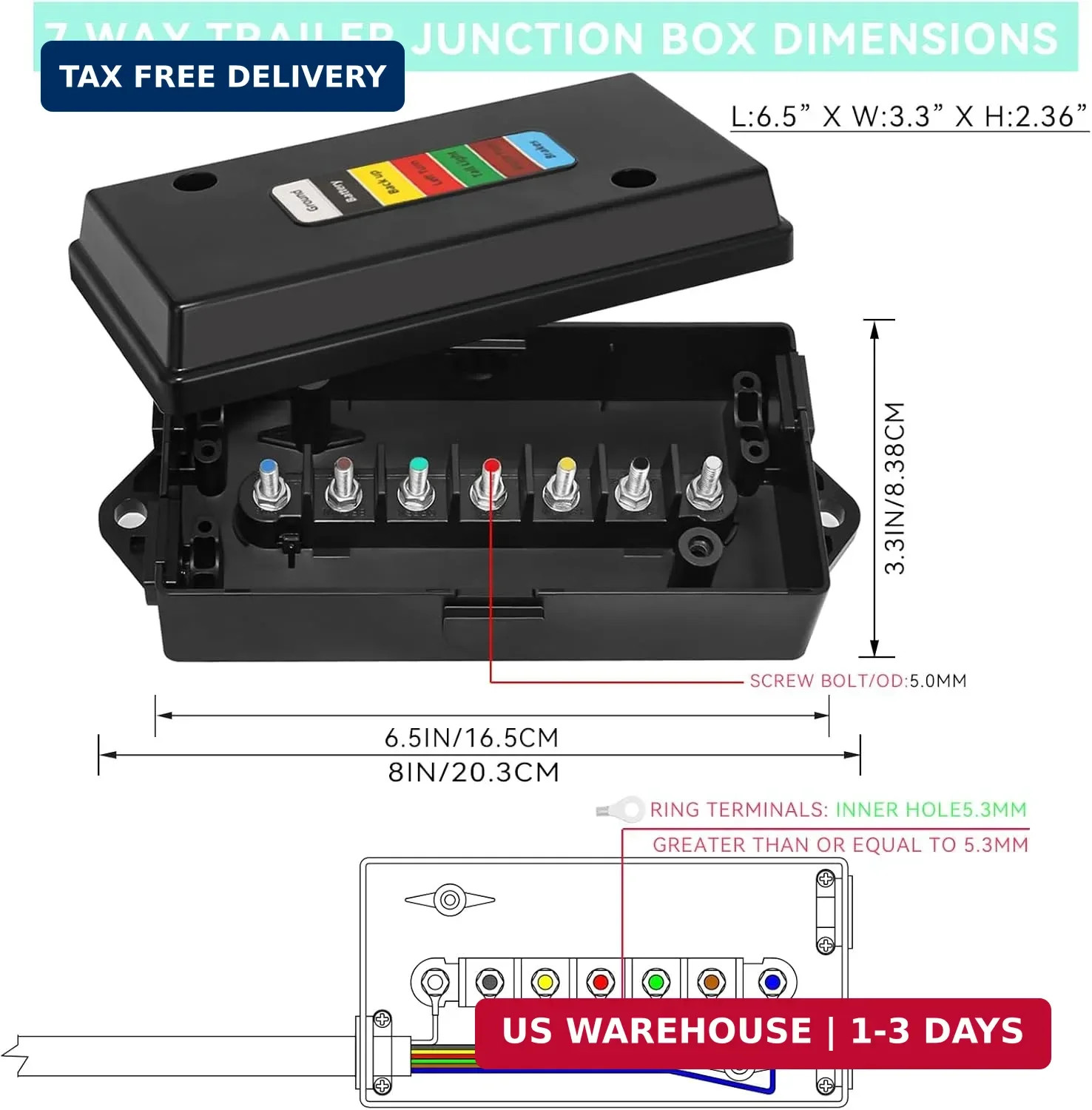 2 Set 7 Color Coded Electric 7 Pin Trailer Wiring Junction Box – 7 Way Trailer J