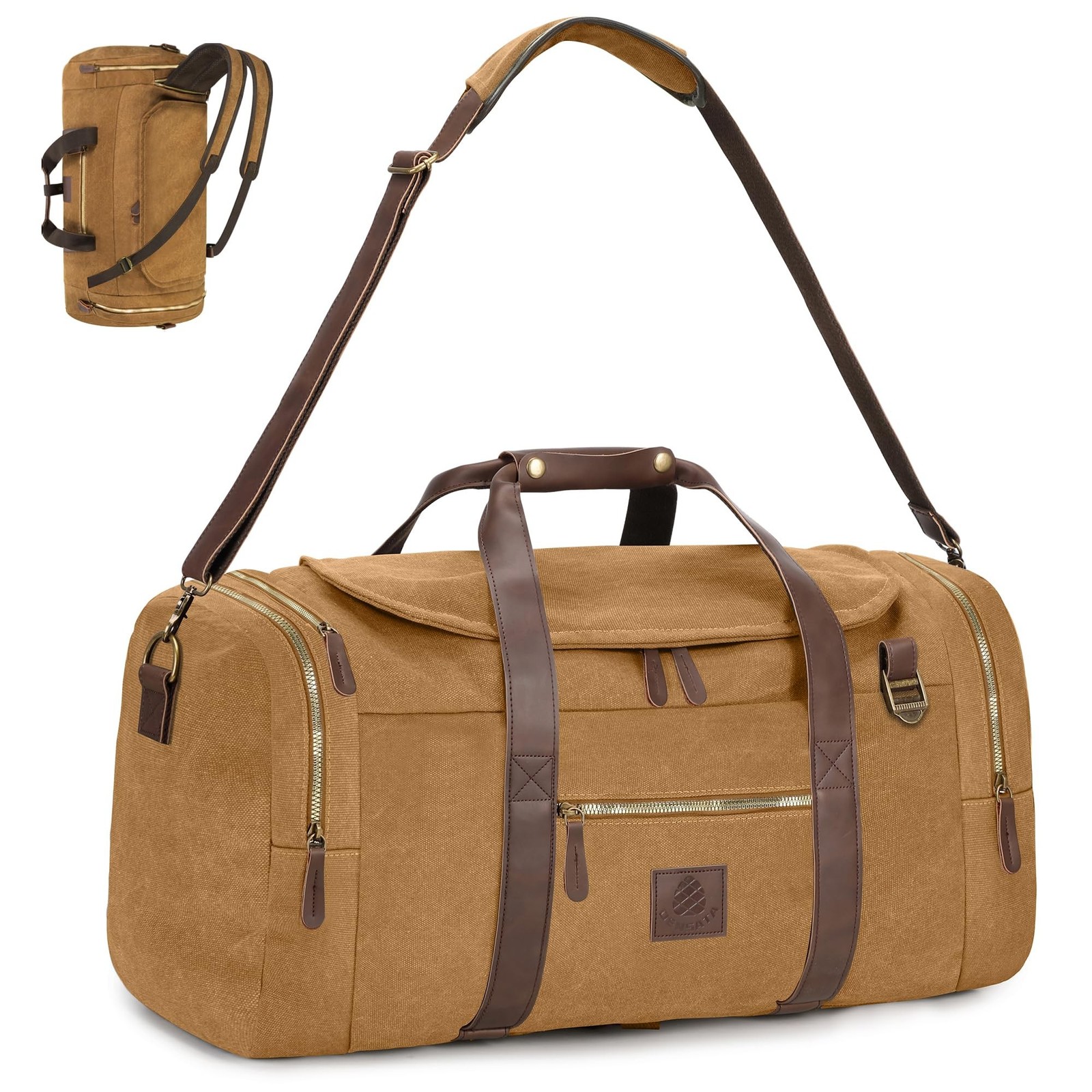 60L Travel Bags for Men, Nomad Canvas Duffle Bag Vintage Genuine Leather Trav…