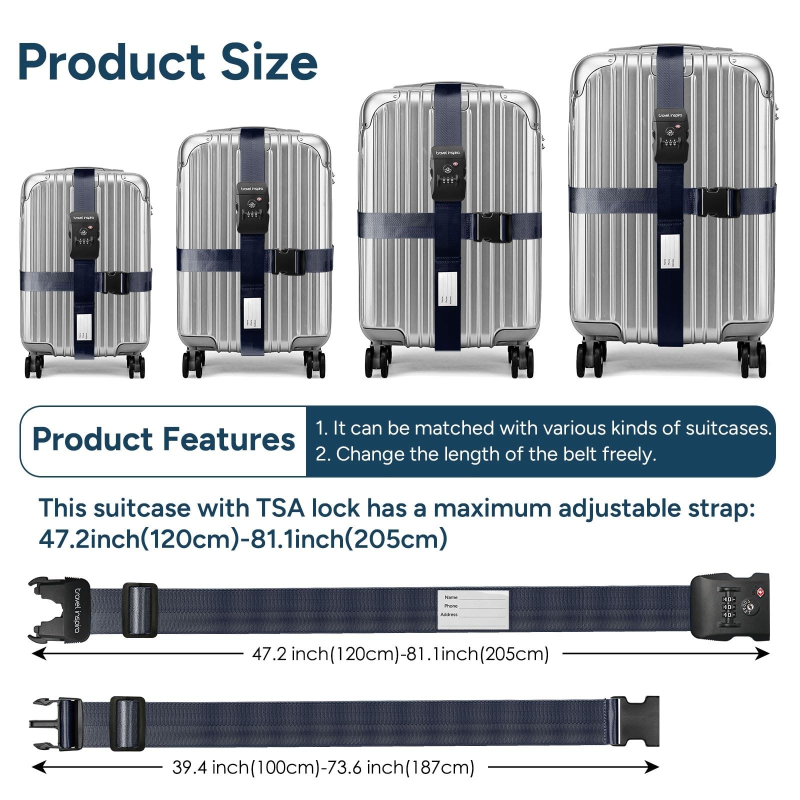 Travel Inspira Luggage Straps TSA Approved for 20-28inch Suitcase, Navy Blue …