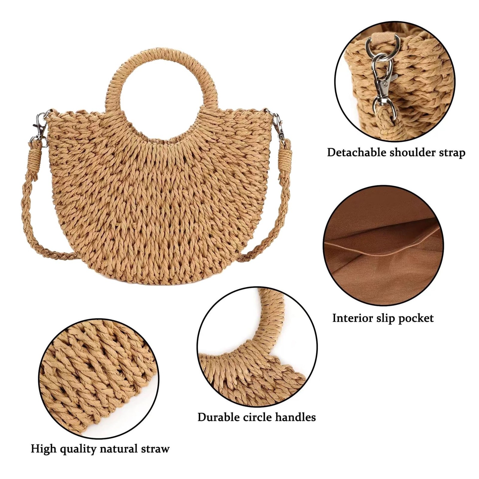 Womens Straw Beach Bag,Woven Crossbody Shoulder Bags with Strap,Top Handle St…