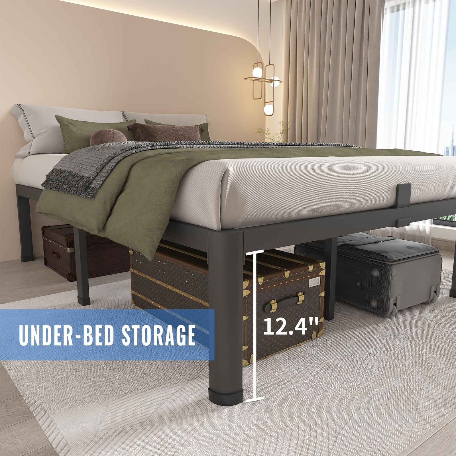 MAF 14 Inch Full Size Metal Platform Bed Frame with Round Corner Legs, 3000 L…