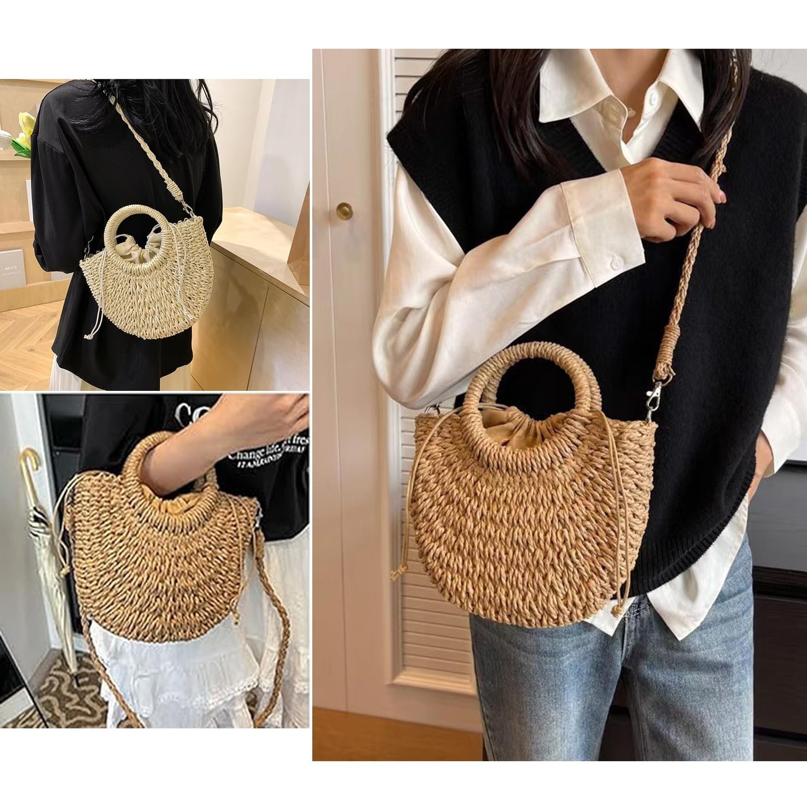 Womens Straw Beach Bag,Woven Crossbody Shoulder Bags with Strap,Top Handle St…