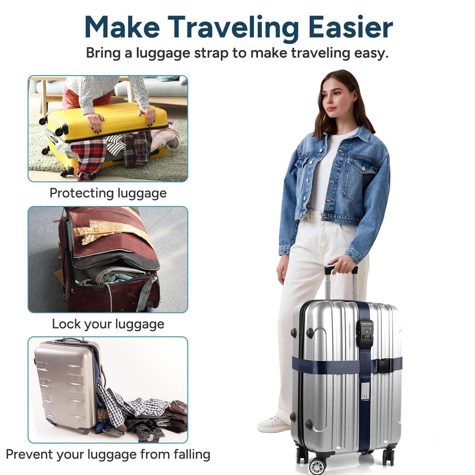 Travel Inspira Luggage Straps TSA Approved for 20-28inch Suitcase, Navy Blue …