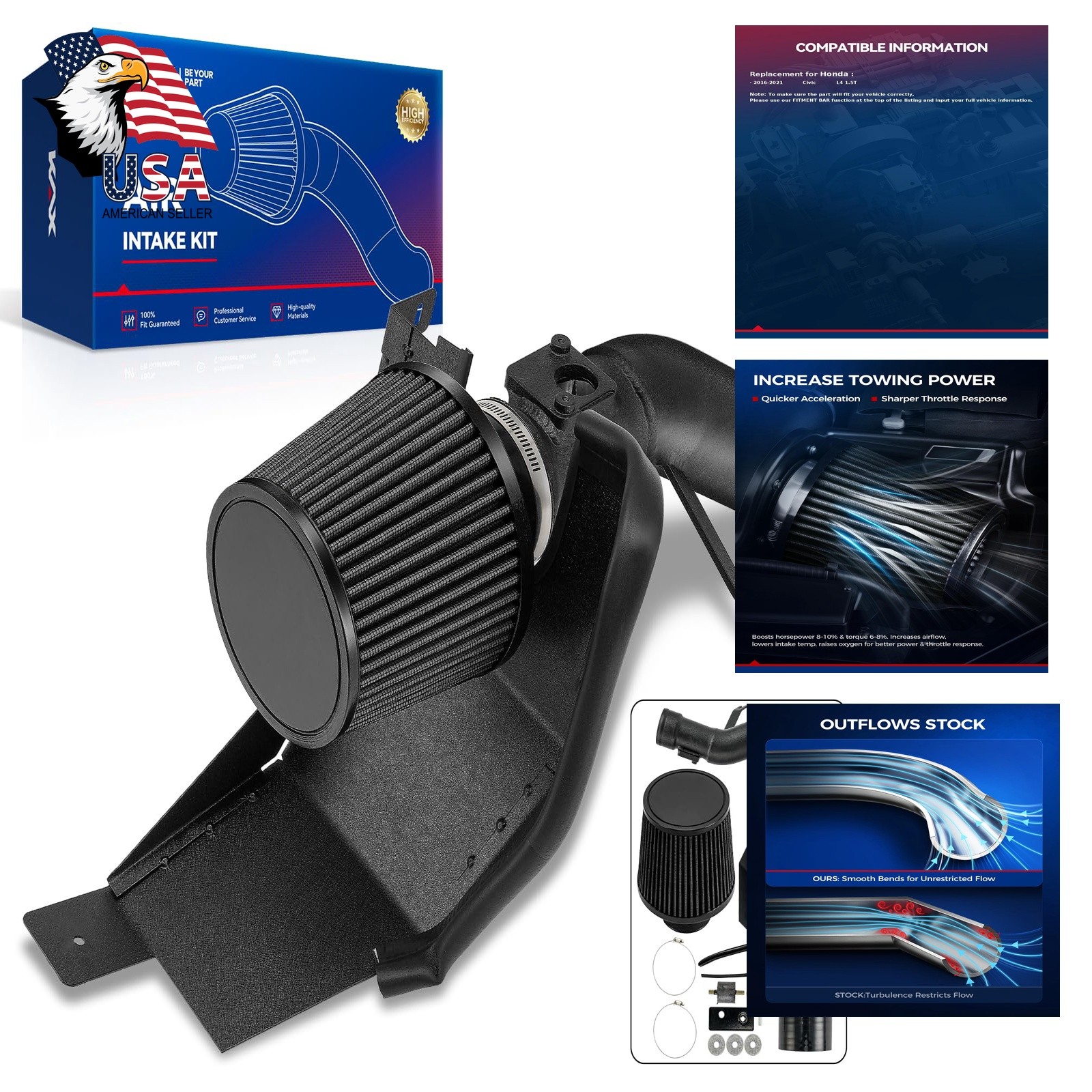 KAX Cold Air Intake Kit Black Civic 1.5T