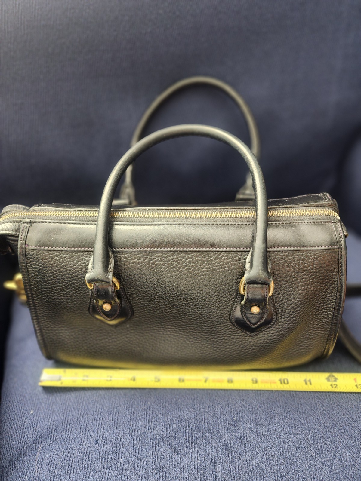 Dooney & Bourke Black Pebbled Satchel Bag with Detachable Strap, Zipper, Logo