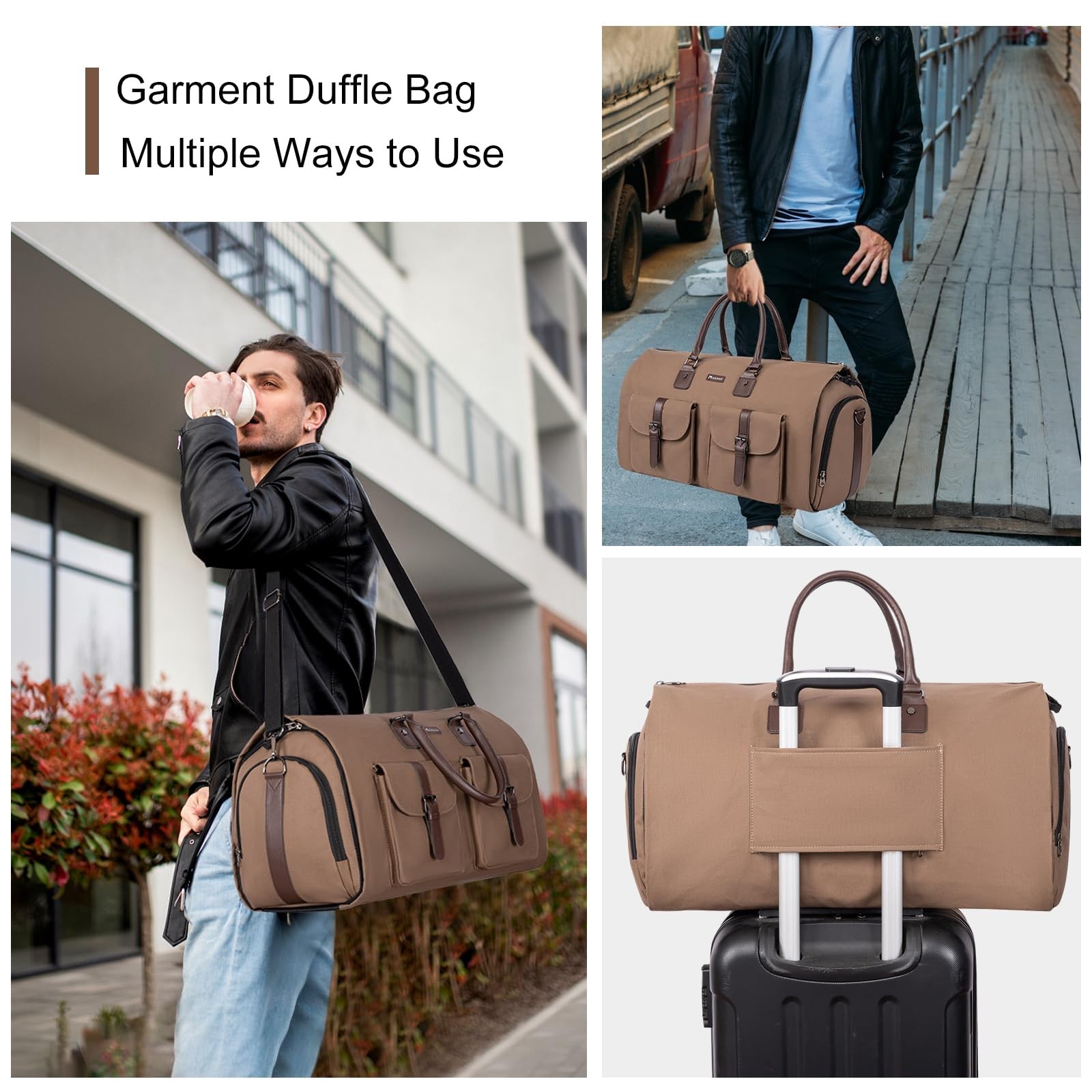 Modoker 2-in-1 Canvas Garment Duffle Travel Bag with Shoulder Strap,Brown | 4…