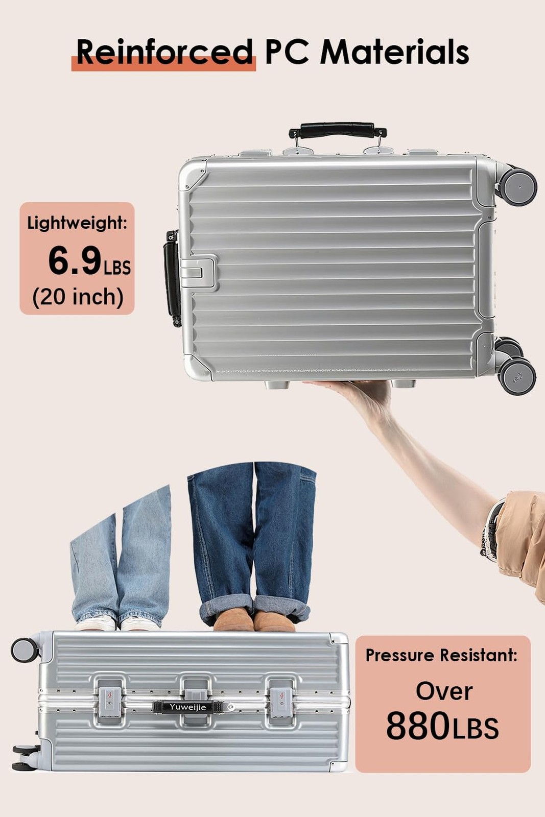 24 Inch Hardside Checked Luggage with Leather Handle, PC Zipperless… Fast Ship
