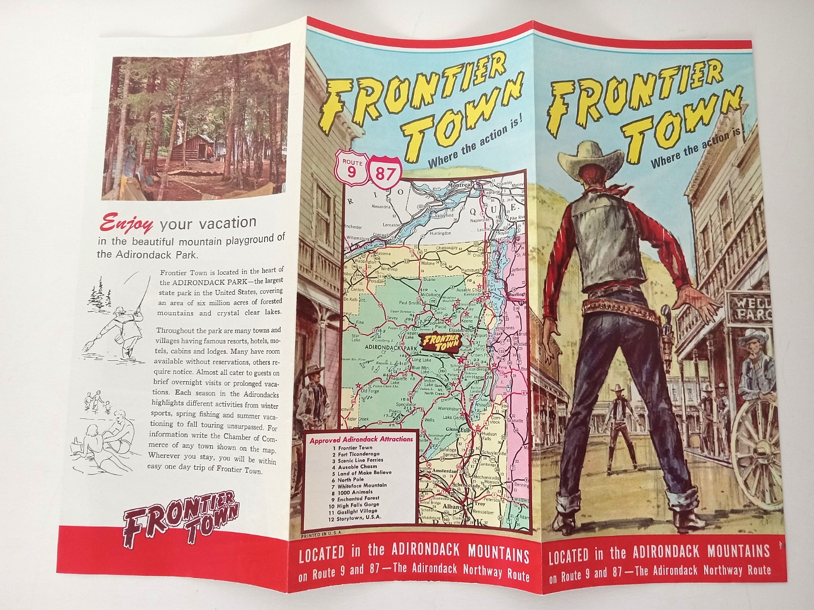 Vtg 1966 Frontier Town Adirondack Mountain Park NY Brochure Cowboys Calvary