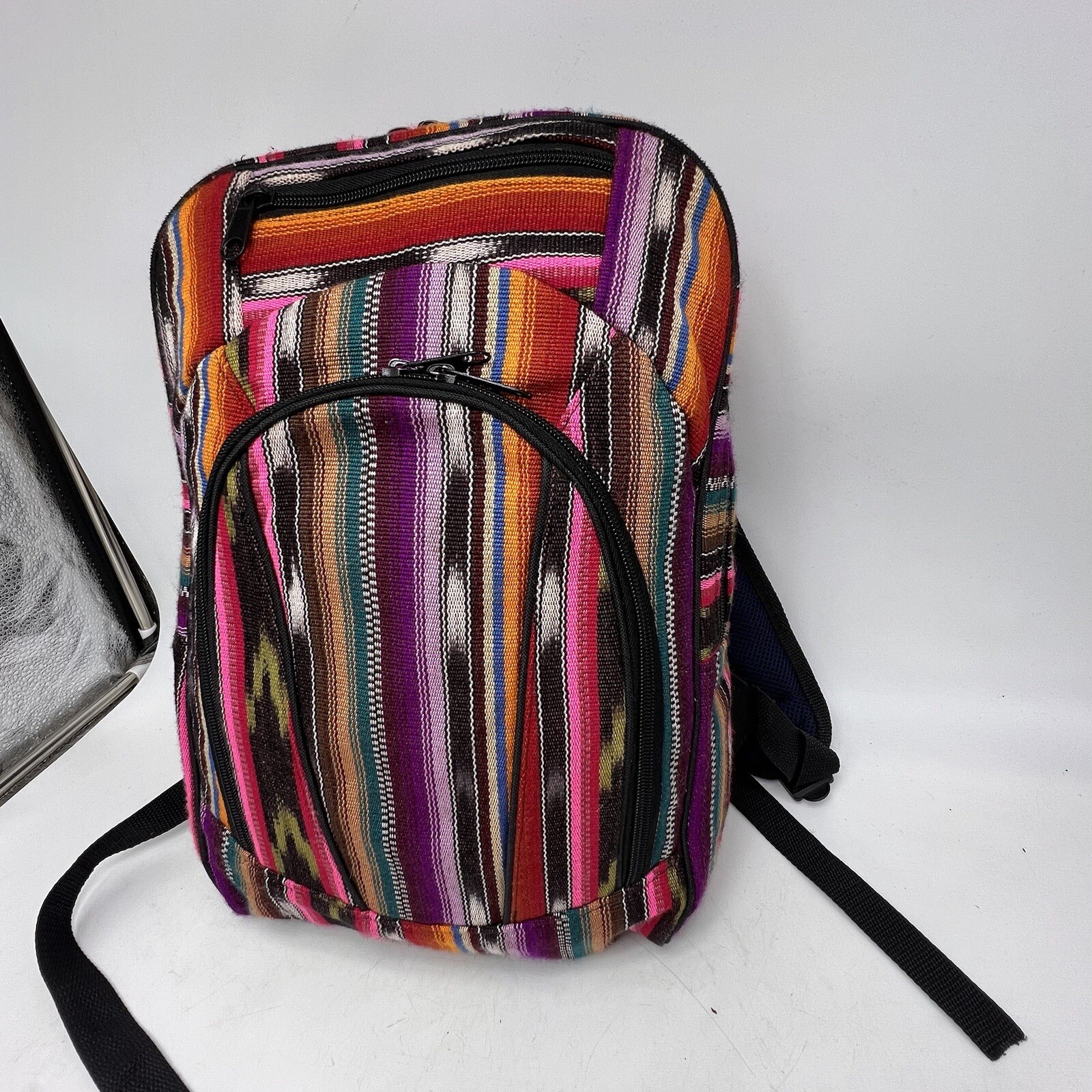 BackPack Guatemalan Full Zip Cotton Adjustable Straps 3 Compartments Colorful