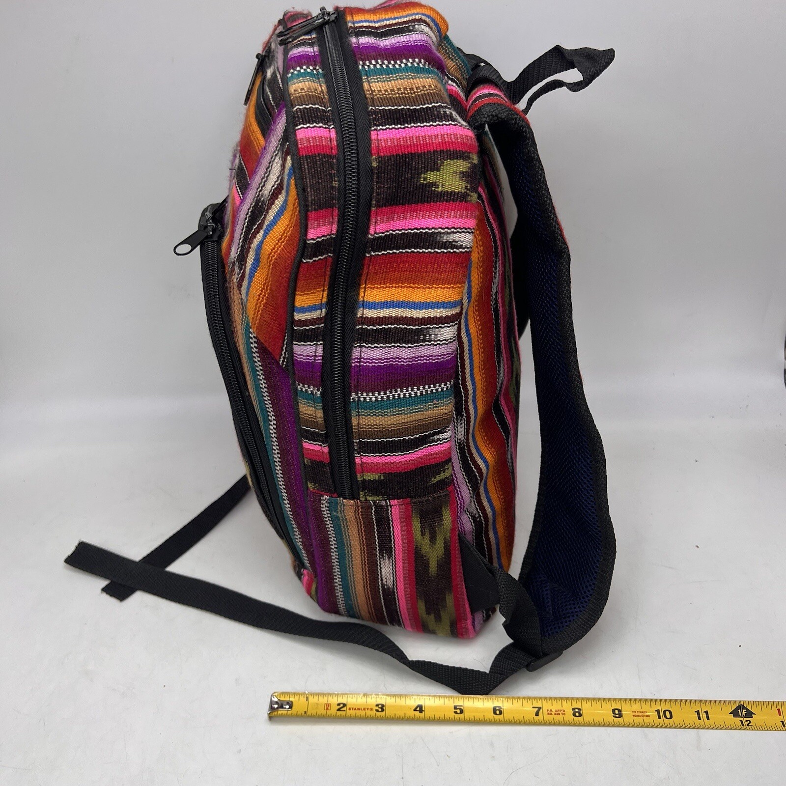 BackPack Guatemalan Full Zip Cotton Adjustable Straps 3 Compartments Colorful