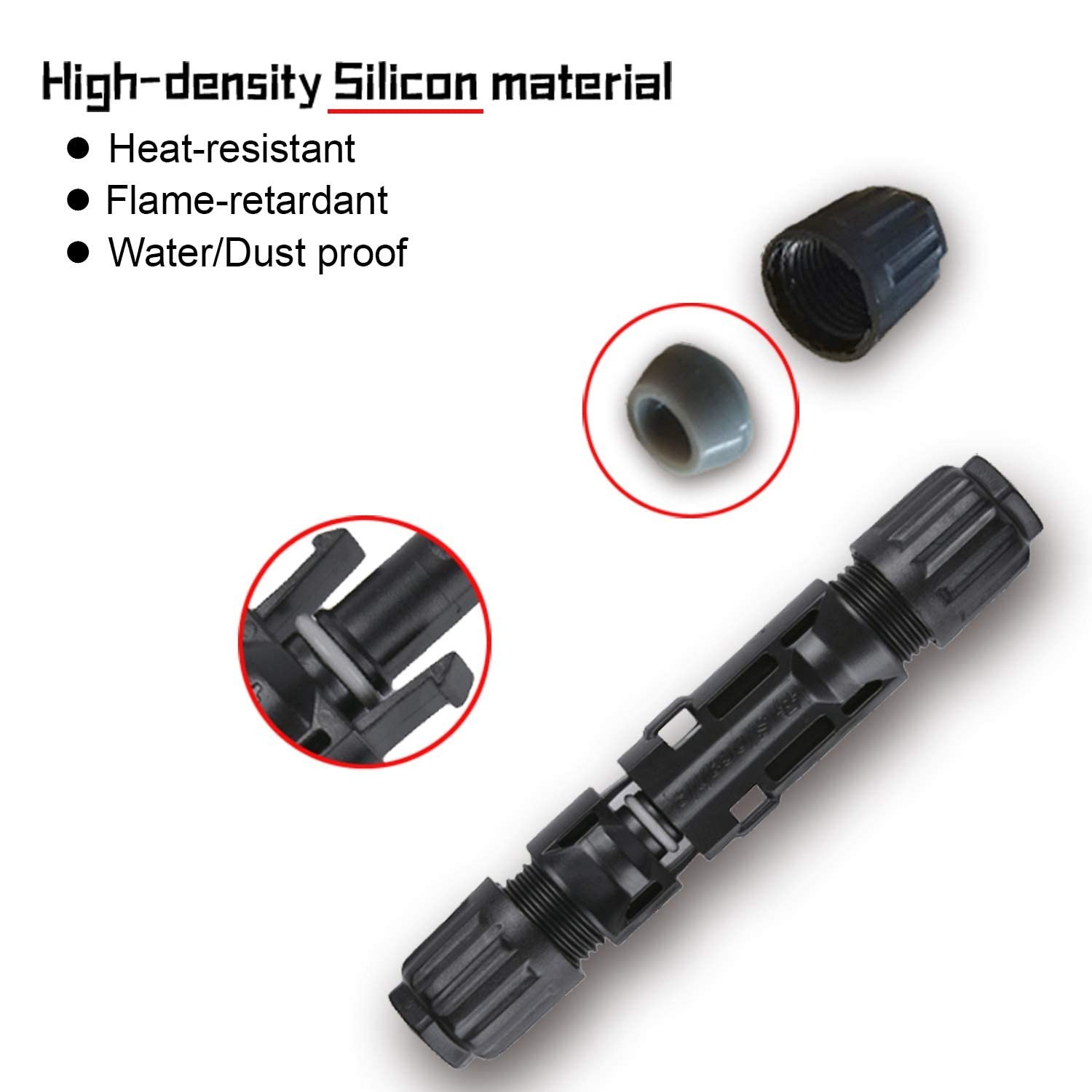 10AWG Solar Panel Connectors IP68 Waterproof 1500V 50A Solid Tinned Copper Te…