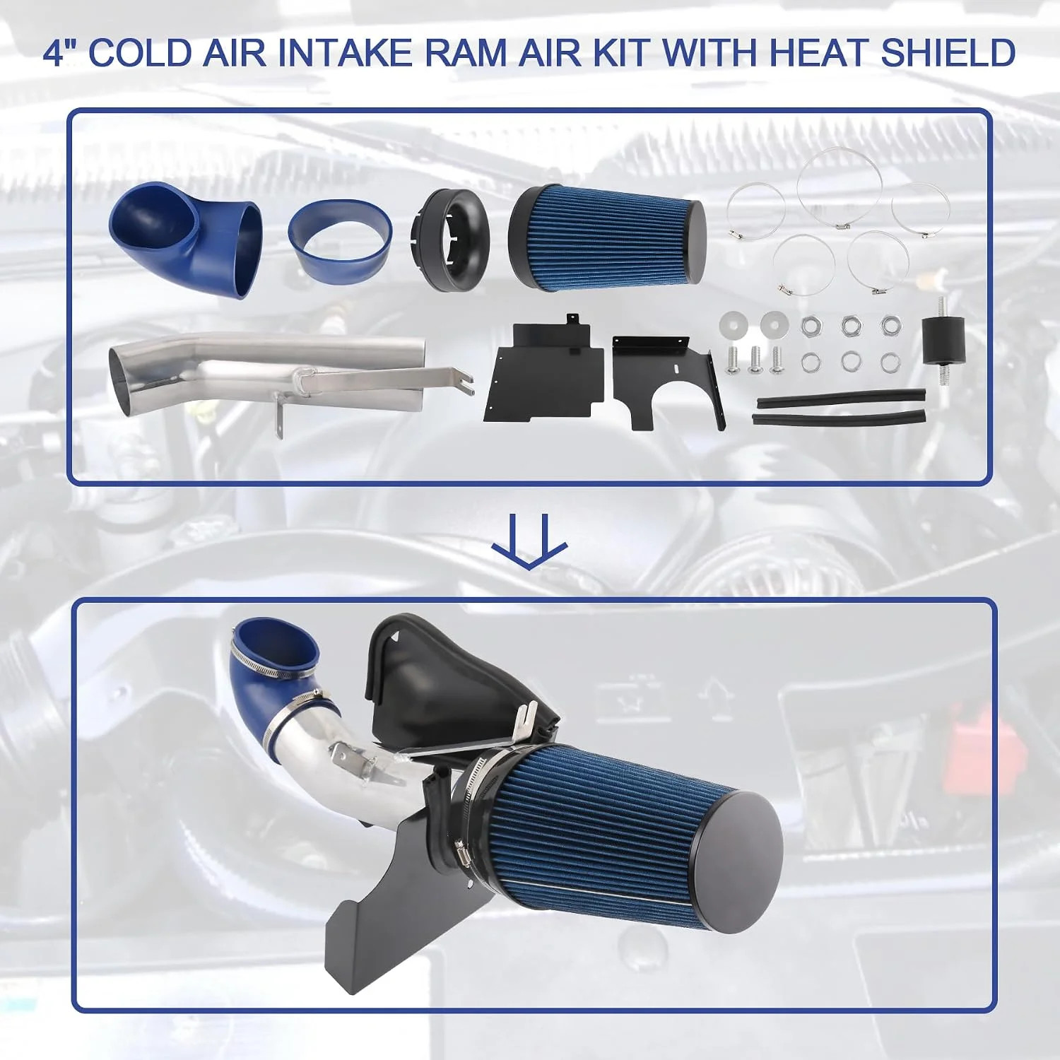 4 inch Cold Air Intake Kit with Heat Shield Replacement For Silverado 1500 2500
