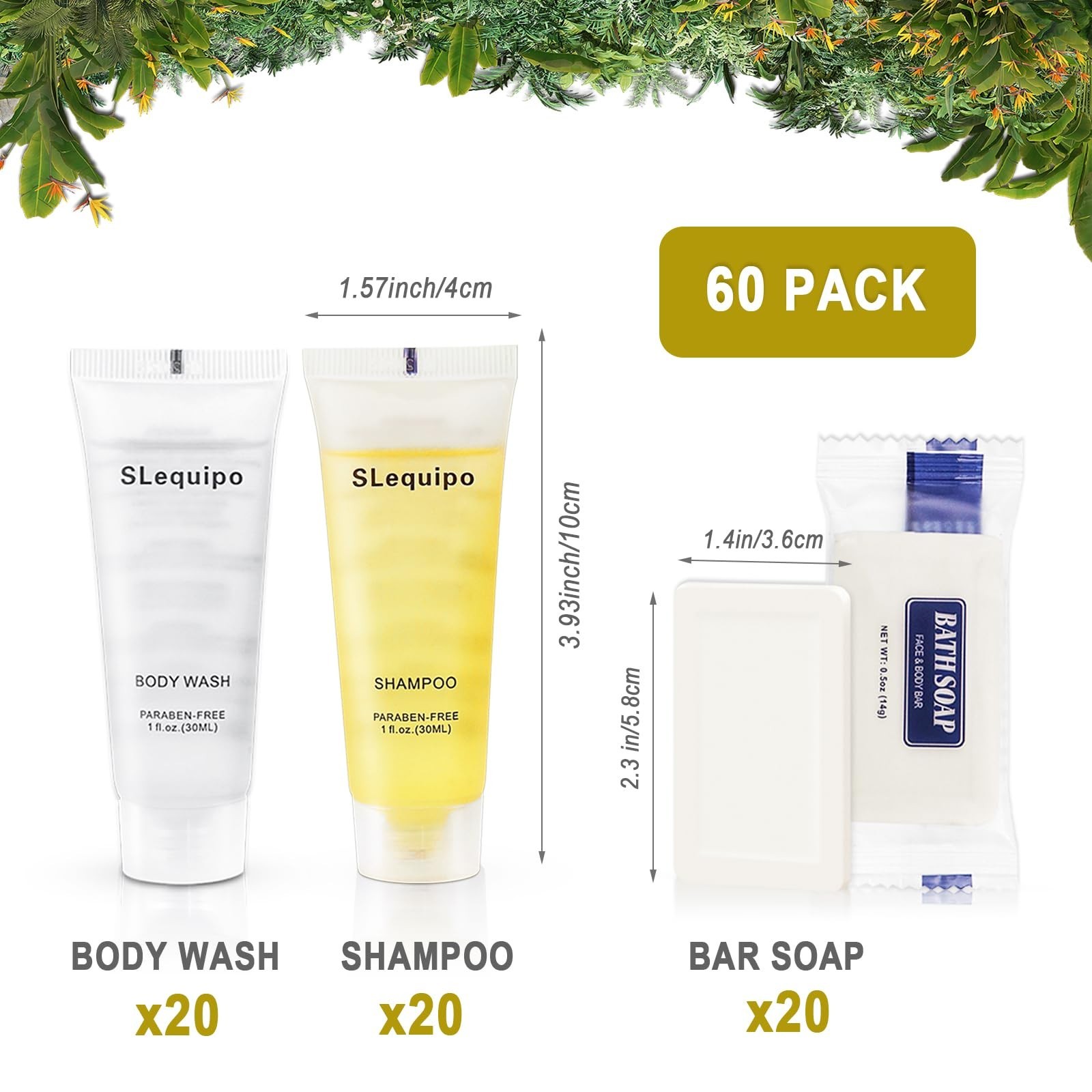 Travel Size Hotel Toiletries Bulk Set: 20 Bar Soap 0.5oz, 20 Shampoo, 20 Body…