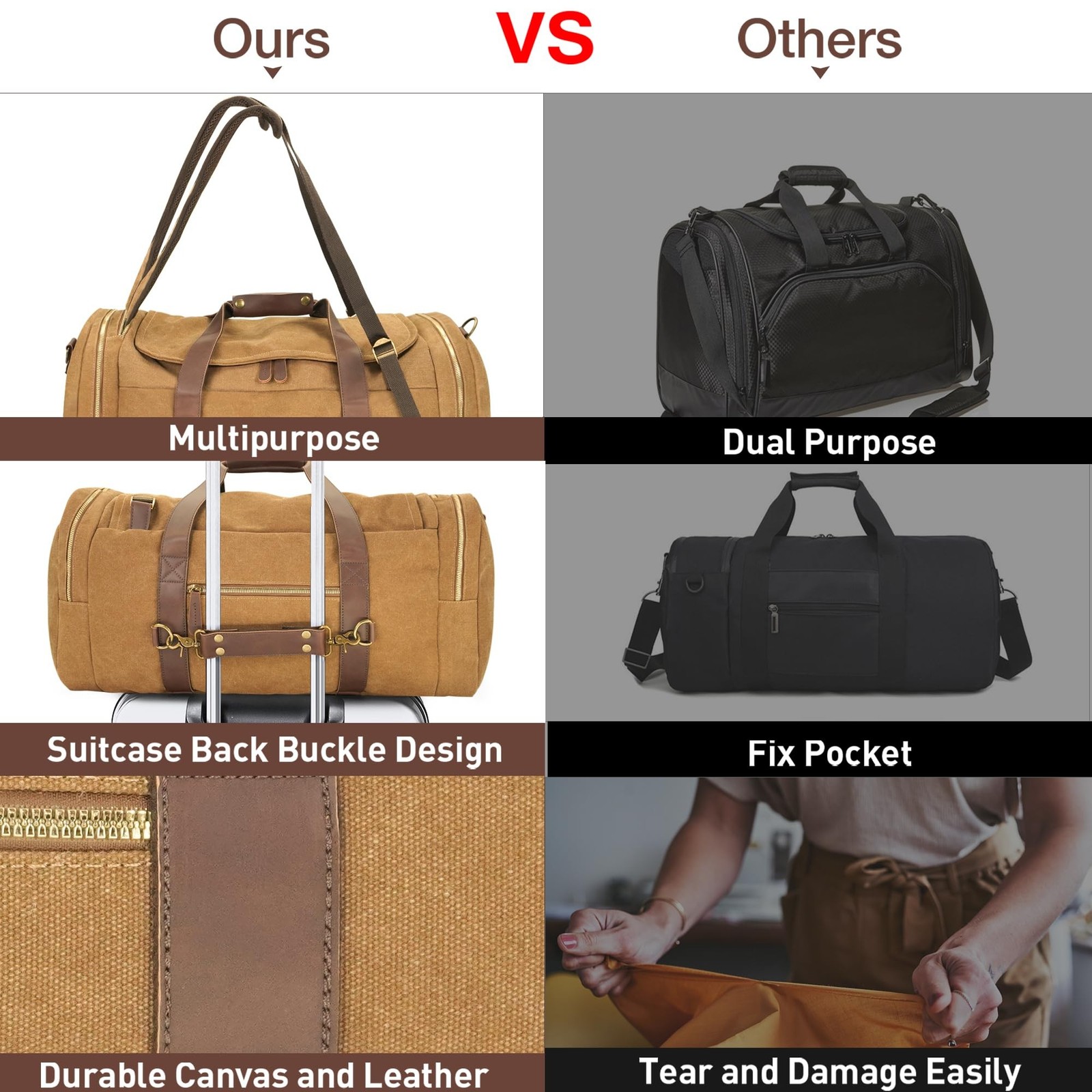 60L Travel Bags for Men, Nomad Canvas Duffle Bag Vintage Genuine Leather Trav…