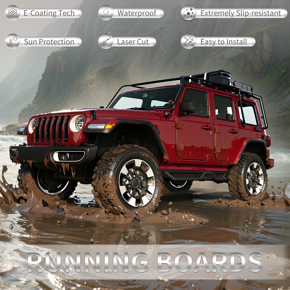 2PCS Running Boards Nerf Bars Side Steps For 2018-2026 Jeep Wrangler JL 4 Door