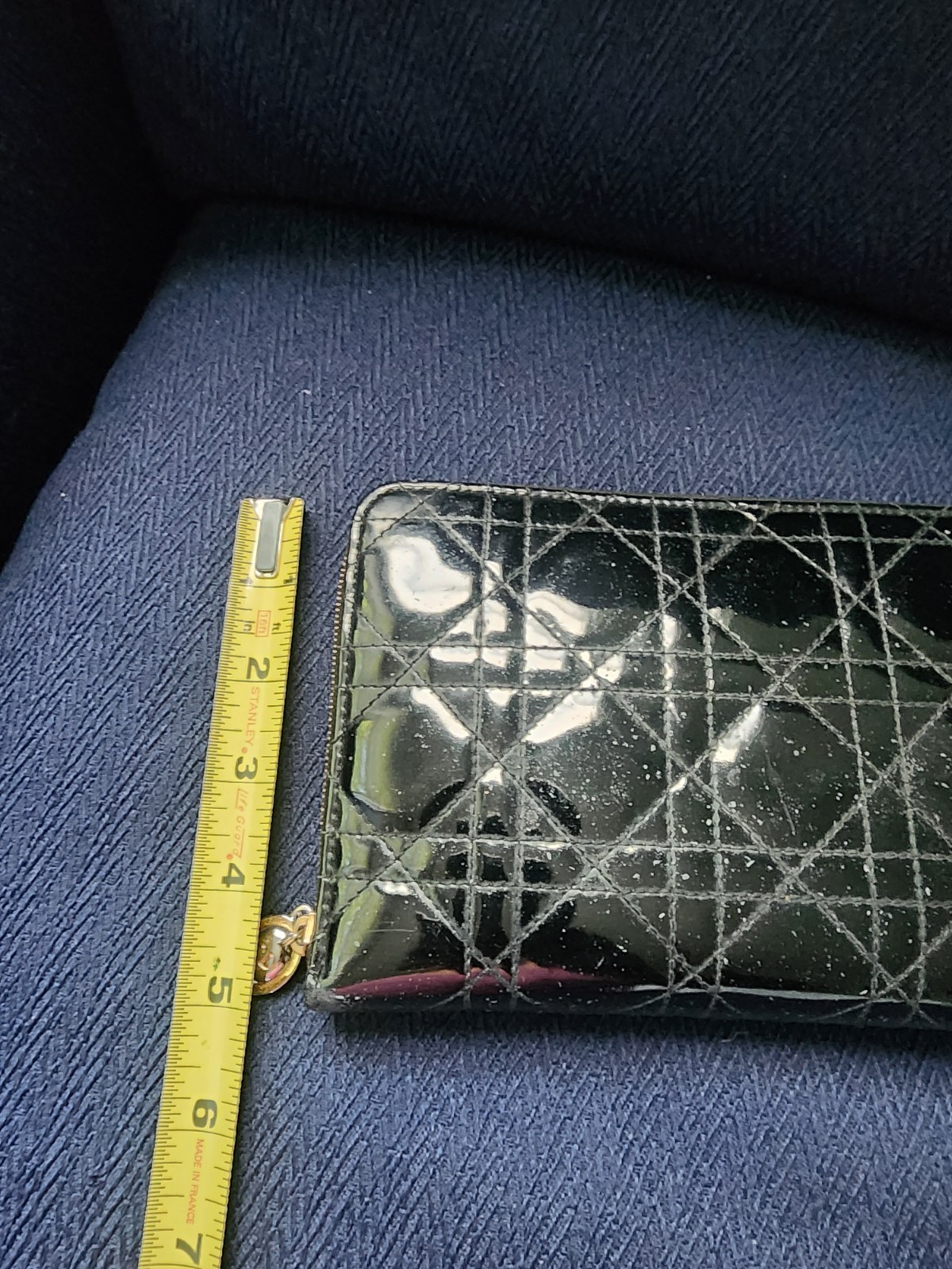 Christian Dior Black Quilted Zip-Around Wallet Gold-Tone Charm Logo Women’s