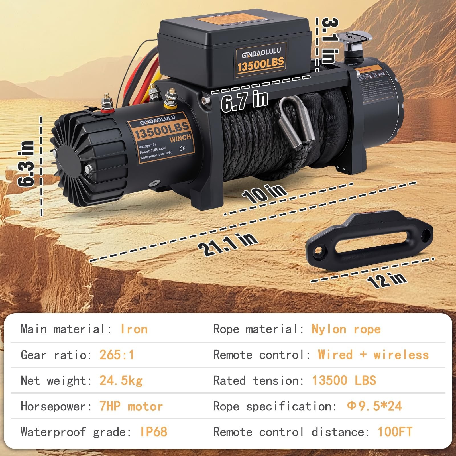 12V Electric Winch,13500LBS Load Capacity Trailer Winches with Synthetic Rope…