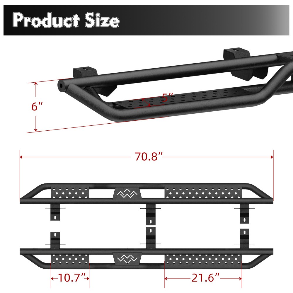 2PCS Running Boards Nerf Bars Side Steps For 2018-2026 Jeep Wrangler JL 4 Door