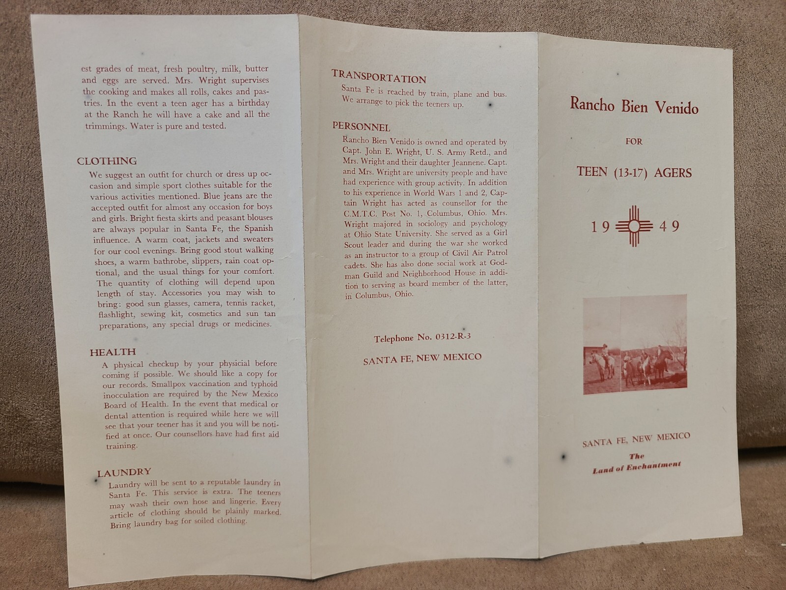 Vintage 1949 Rancho Bien Venido for Teenagers Brochure Santa Fe New Mexico