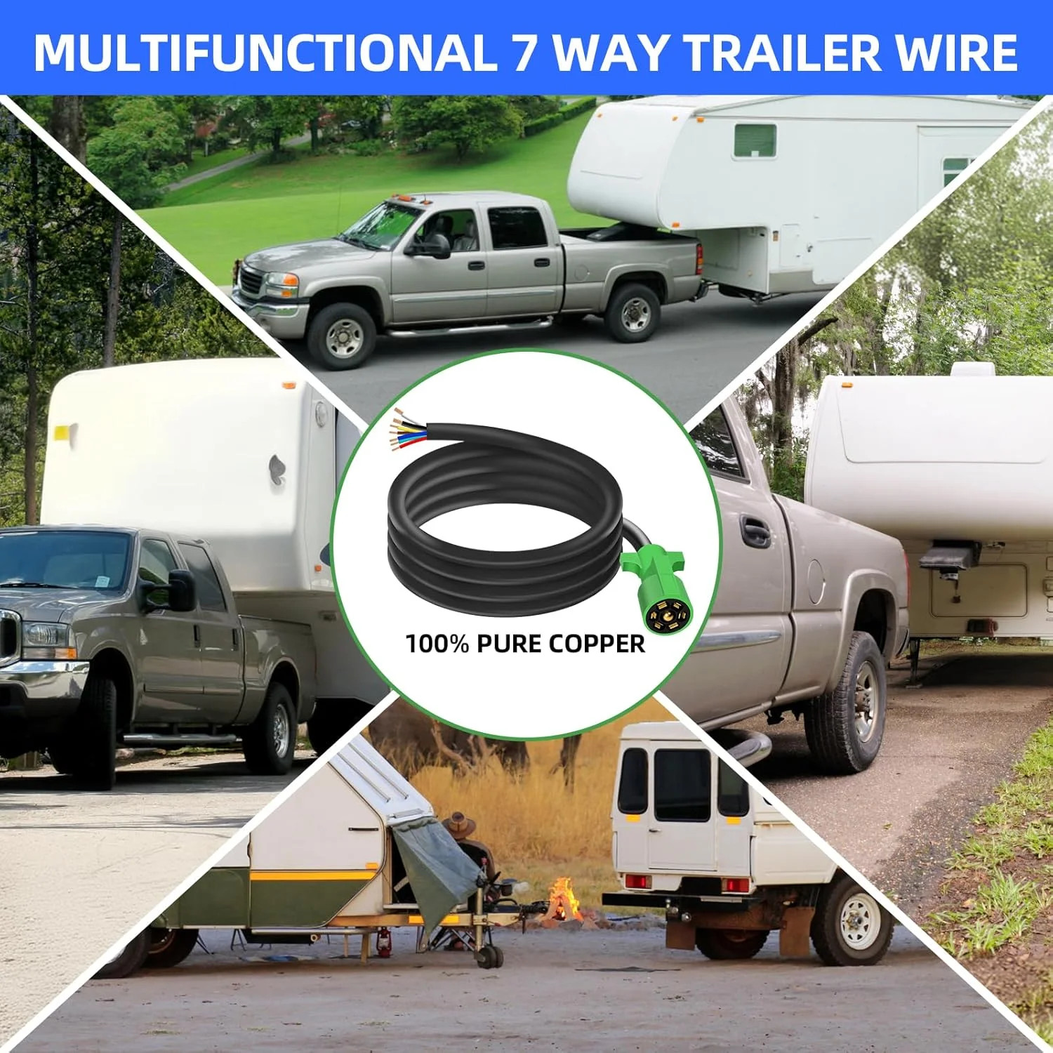 4 FT 7 Pin Trailer Plug 7 Way Trailer Plug 7 Pin Trailer Wiring-7Way-4FT