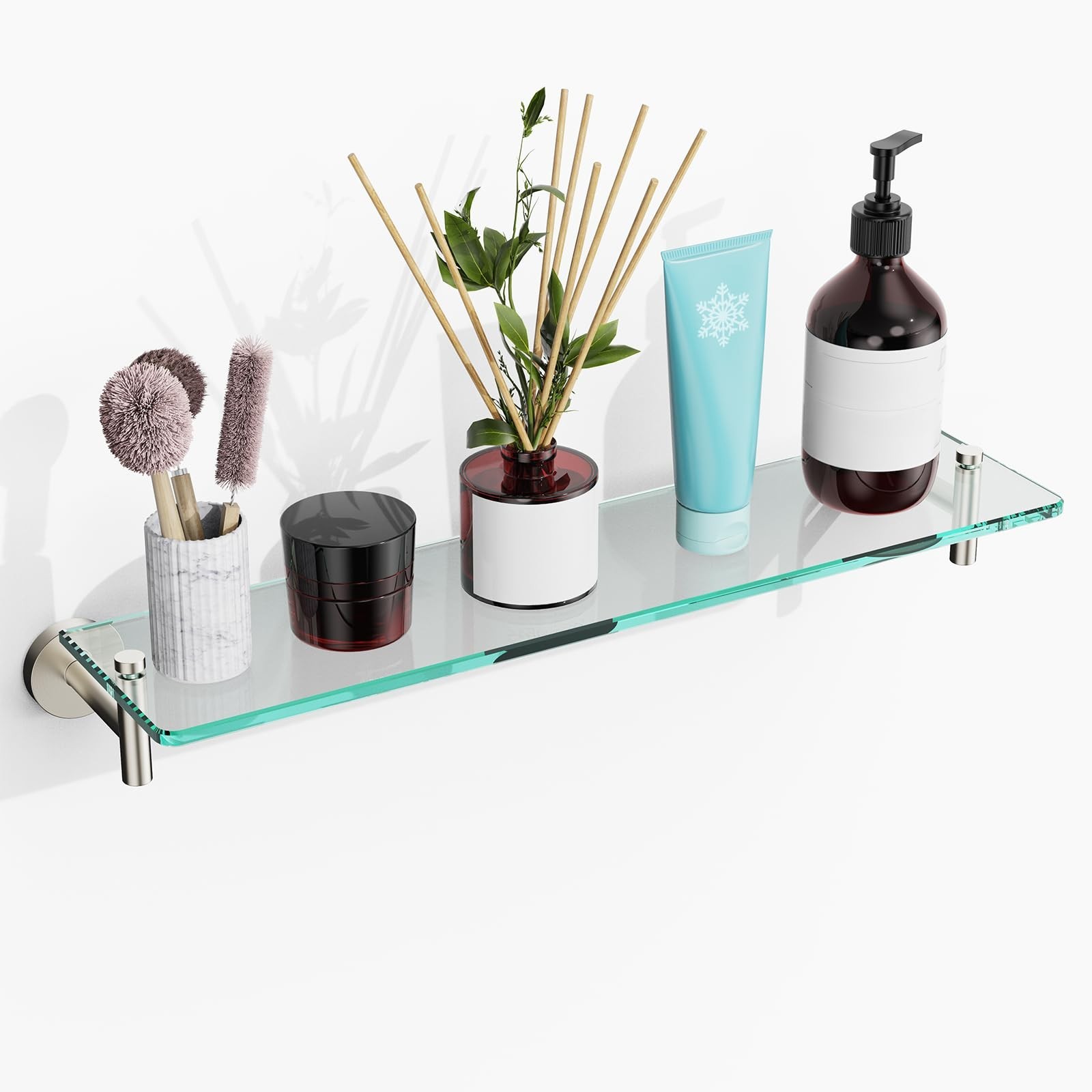 Glass Shelves for Bathroom,20-Inch Brushed Nickel Floating Bathroom Shelf Sta…