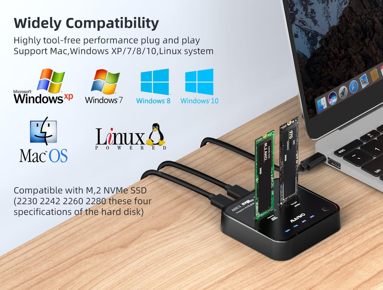 MAIWO Dual Bay M.2 NVMe Duplicator Cloner Dock, Support Max 2 x 4TB 20Gbps AH…