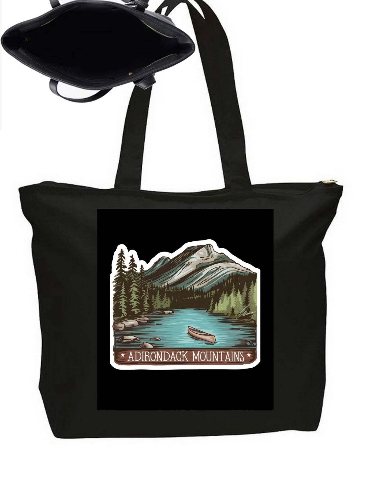Adirondacks MOuntains Park Tote Bag Zipper Closure Travel Poster Art 20″ Wide