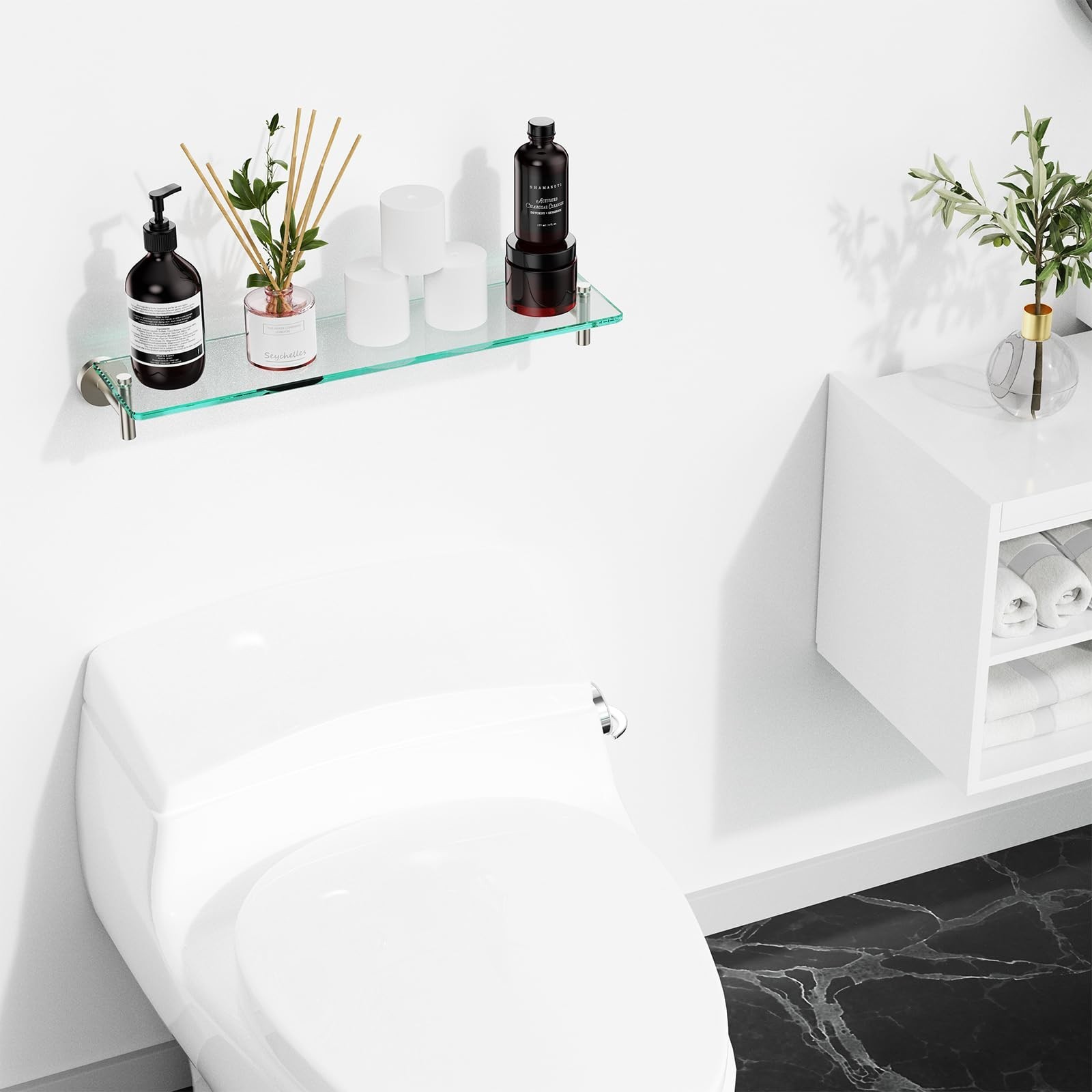 Glass Shelves for Bathroom,20-Inch Brushed Nickel Floating Bathroom Shelf Sta…