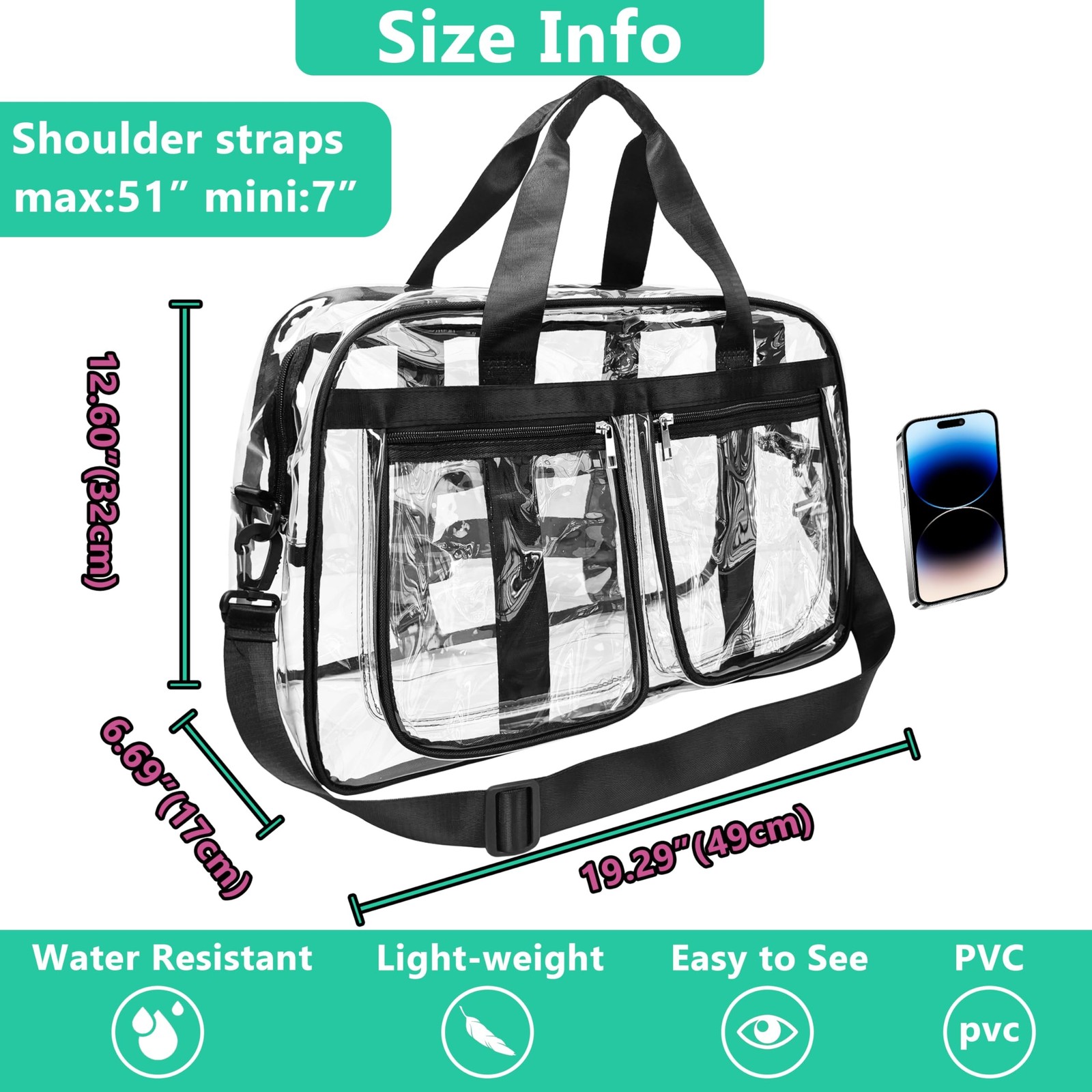 Large Clear Tote Bag 20” for Duffle, Clear Carry On Beach Bag for Travel W