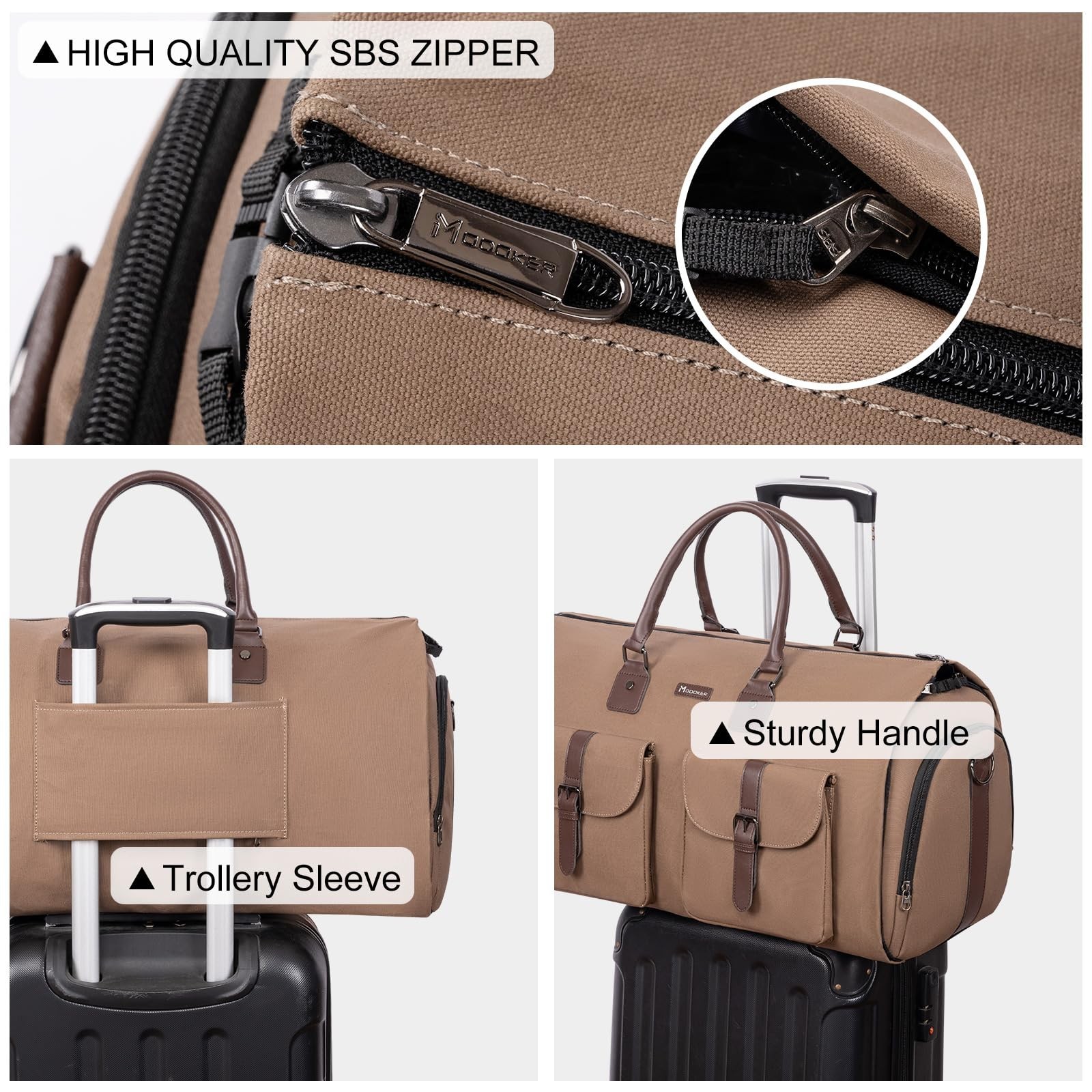 Modoker 2-in-1 Canvas Garment Duffle Travel Bag with Shoulder Strap,Brown | 4…