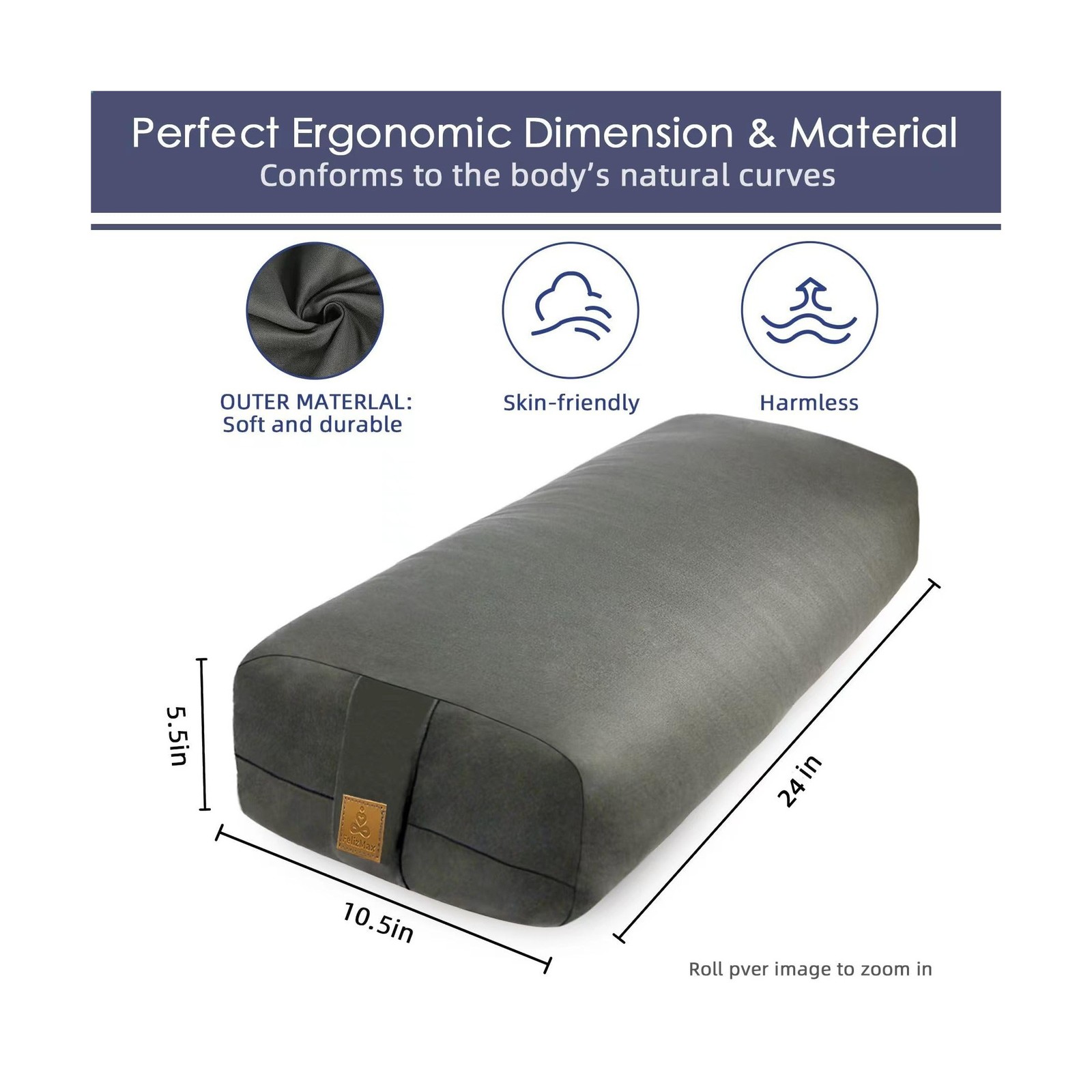 Organic Buckwheat Bolster (24X10.5X5.5 in) Supportive Rectangular M… Fast Ship