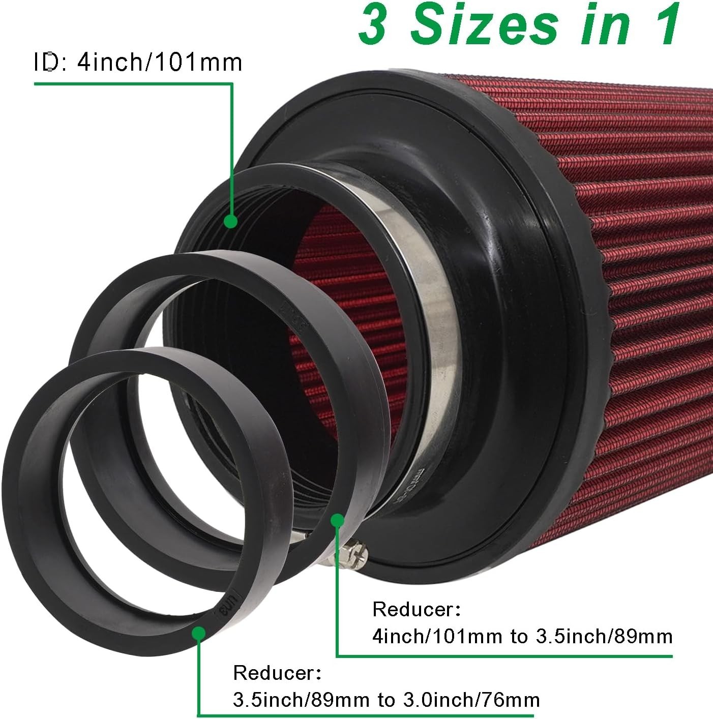 3 3.5 4 inch Cold Air Intake Filter 76mm 89mm 101mm Performance Con… Fast Ship
