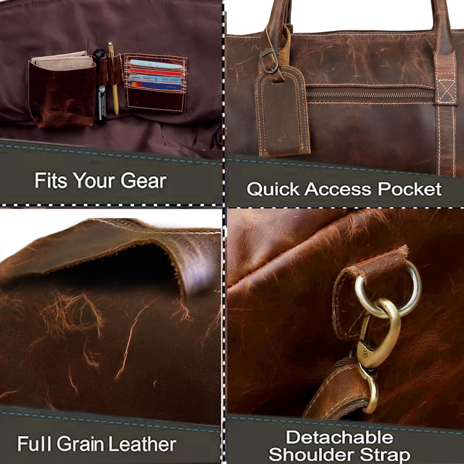 Leather 24 Inch Duffle Bag for Men and Women Large Carry On Luggage Weekender…