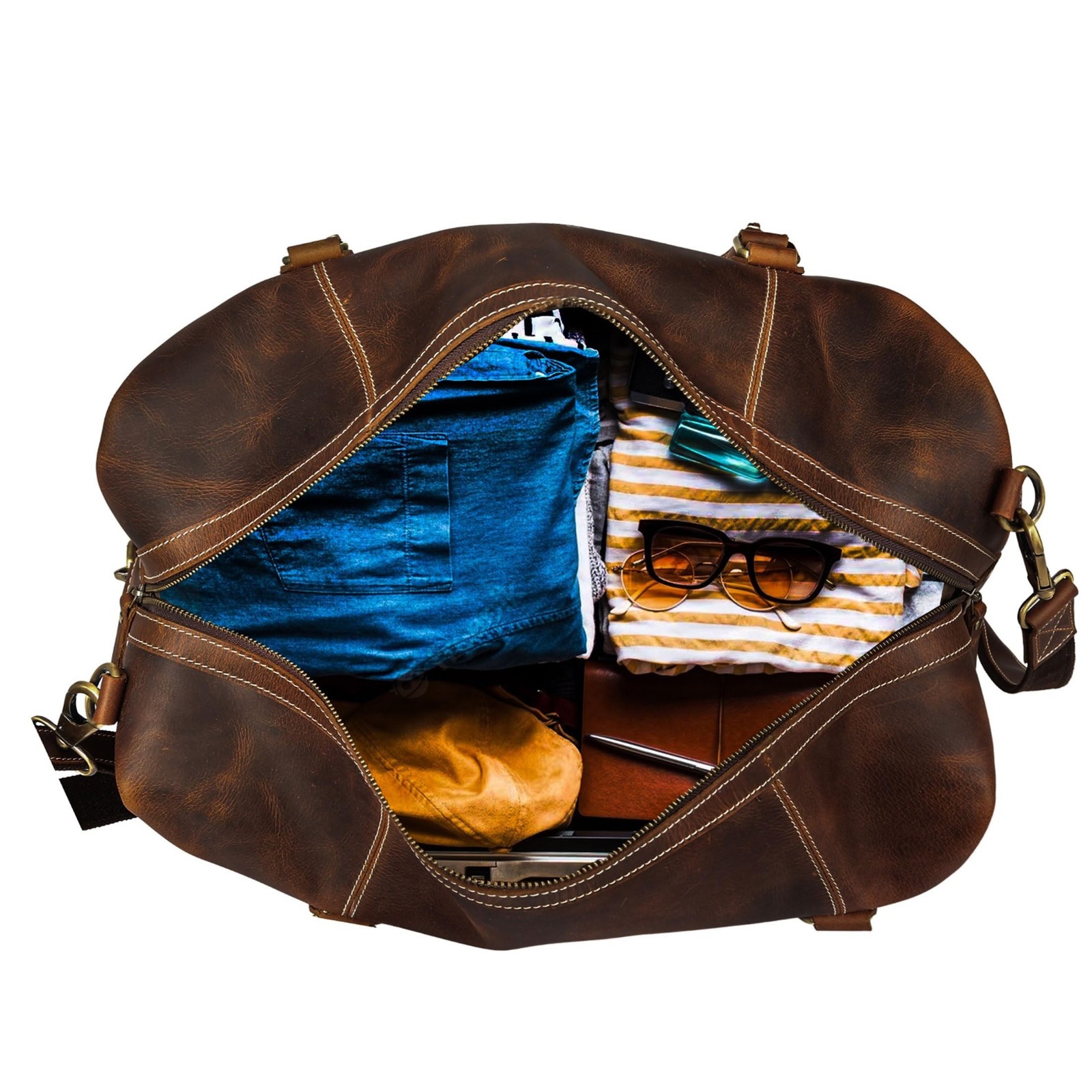 KomalC Leather Duffle Bags for Men and Women Travel Overnight Weekend sports …