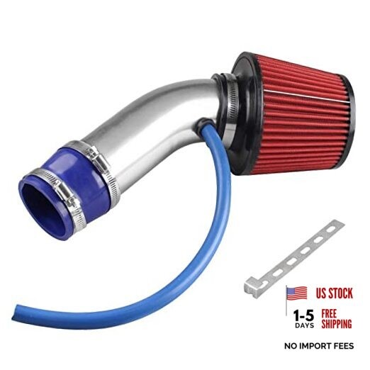 76mm 3″ Universal Cold Air Intake Kit Aluminum Turbo Filter High-Flow Sliver