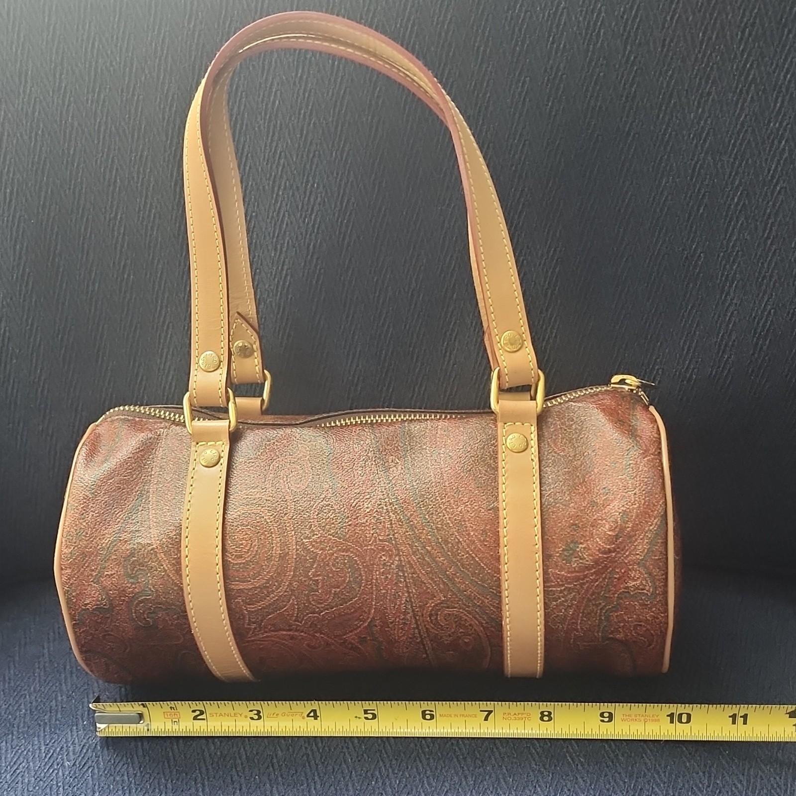 ETRO Brown Paisley Women’s Cylinder Satchel Top Handle Bag with 2 Wallet